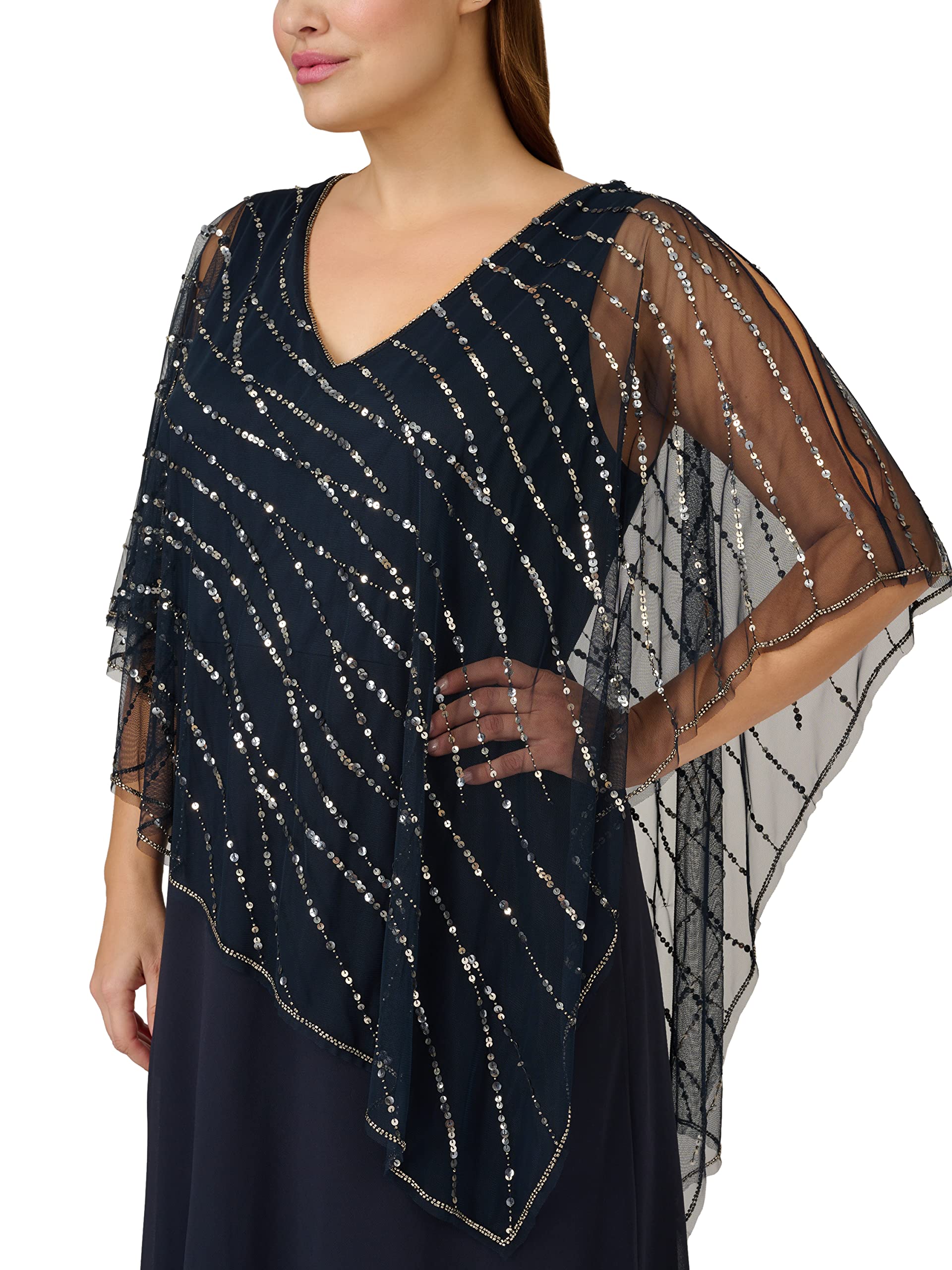 Adrianna Papell Women's Plus Size Beaded Popover Midi Dress for Evening Party, Wedding Guest & Special Occasions