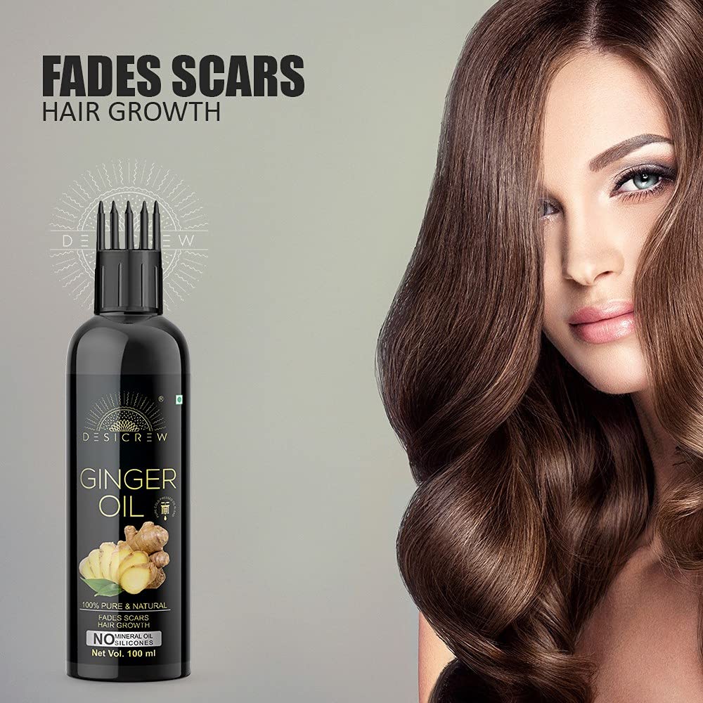 DESICREW Pure Cold Pressed Ginger Hair Oil with Comb Applicator - Natural Anti Hair Loss Treatment for Men & Women - 2 Bottles (200ml Each) - Promotes Hair Growth & Reduces Breakage - Perfect for Daily Scalp Massage & Damaged Hair Care