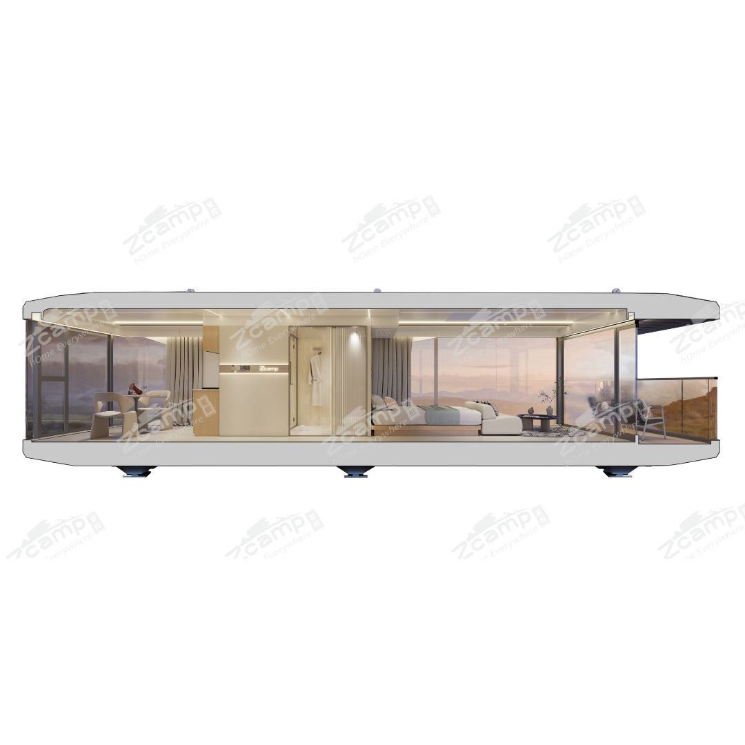Zcamp P7 Modern Prefab House with Balcony - Prefabricated Tiny Home for Backyard, Vacation & Off-Grid Living - Easy Assembly Cabin for Camping, Guest House or Airbnb Rental