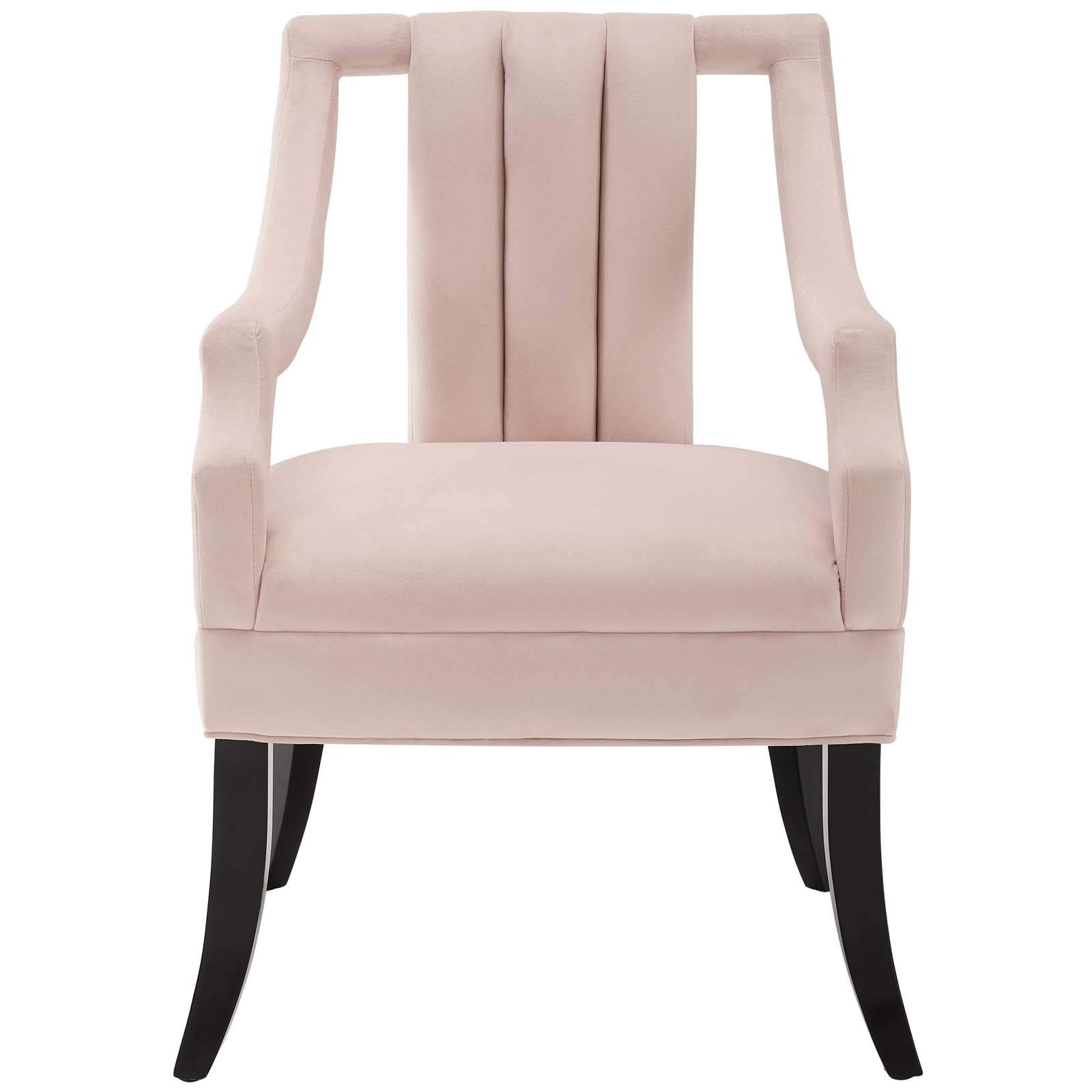 Modway Harken Channel Tufted Performance Velvet Accent Chair - Pink Velvet Upholstered Living Room Armchair with Button Tufting for Bedroom, Lounge & Home Decor