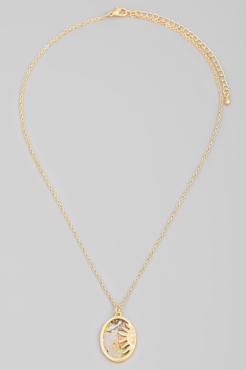 FMN145 Sun Pendant Necklace - Gold Solar Charm Jewelry for Women - Perfect for Beach Vacations, Summer Outfits & Boho Fashion