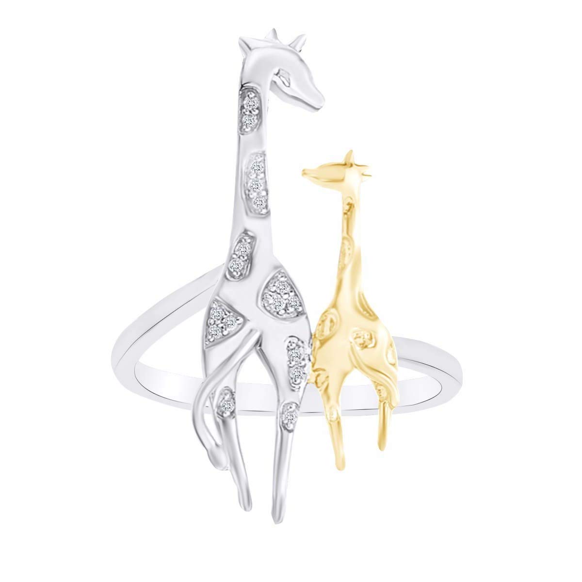 0.05 CTTW Round White Natural Diamond Accent Giraffe Ring - 14K Gold Over Sterling Silver - Perfect for Anniversary Gifts, Birthday Presents & Fashion Jewelry Collection