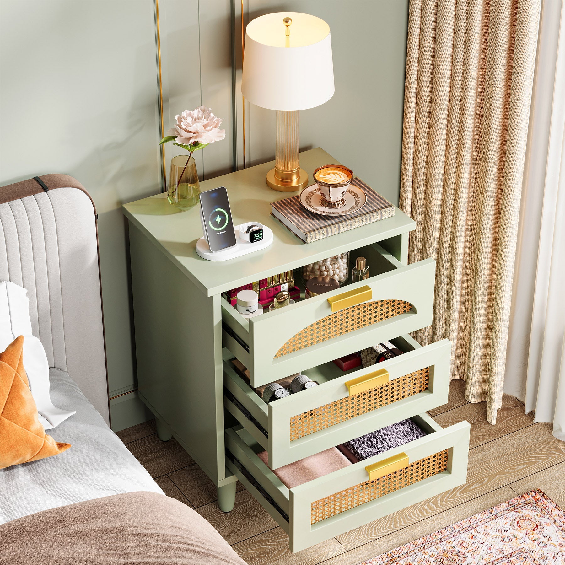 20 Inch Wood Night Stand with 3 Drawers - Bedside Table Storage Cabinet for Bedroom, Living Room & Office Organization