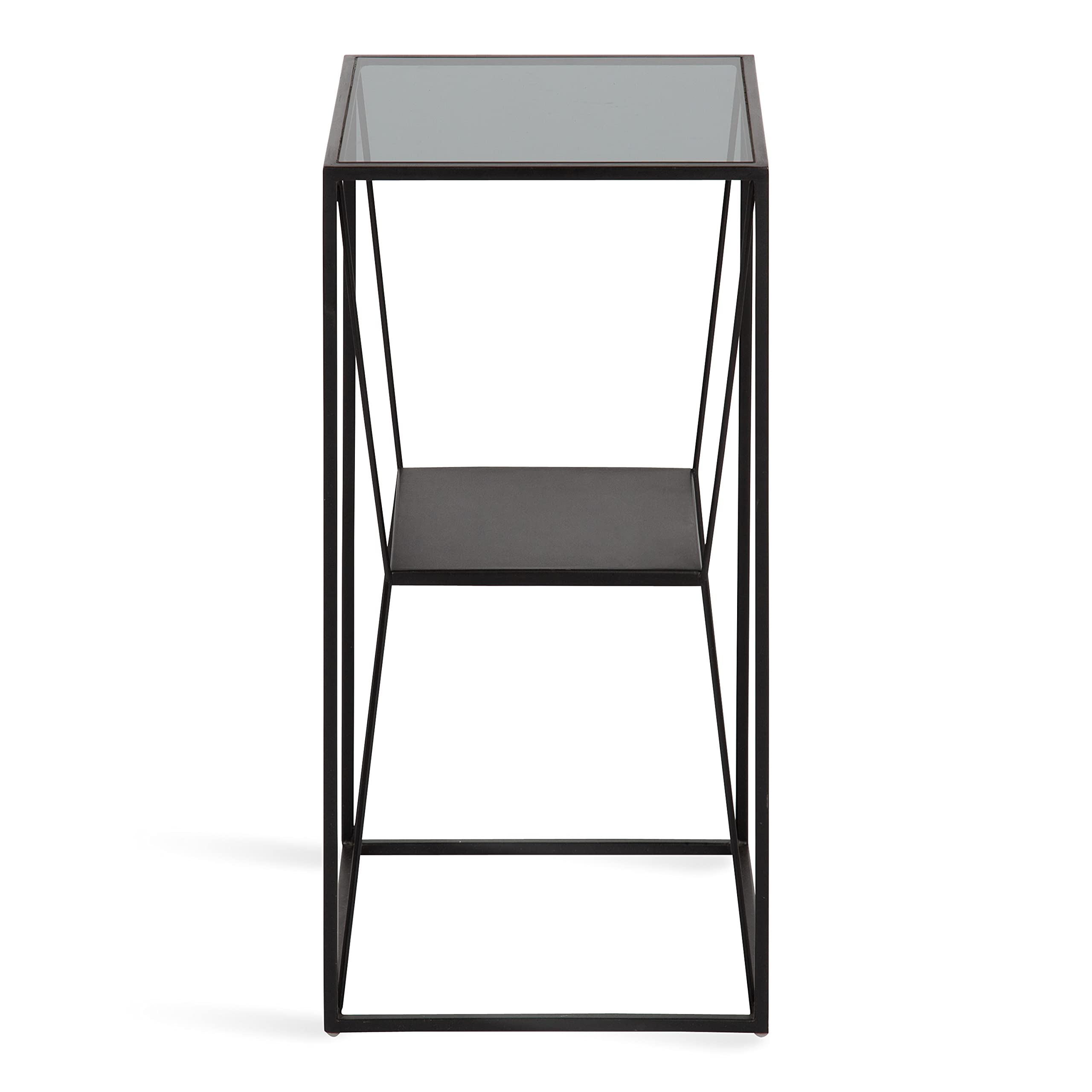 Kate & Laurel Knight Modern Square Glass Side Table - 12x12x24 Inches, Black Two-Tier Nightstand with Storage Shelf | Bedroom End Table, Living Room Accent Table, Dorm Decor