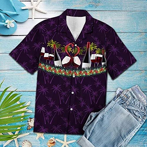 Men's Tropical Beverage Hawaiian Shirts - Short Sleeve Button Down Summer Shirts with Drinking Print | Beach Party, Vacation, Luau & Casual Wear