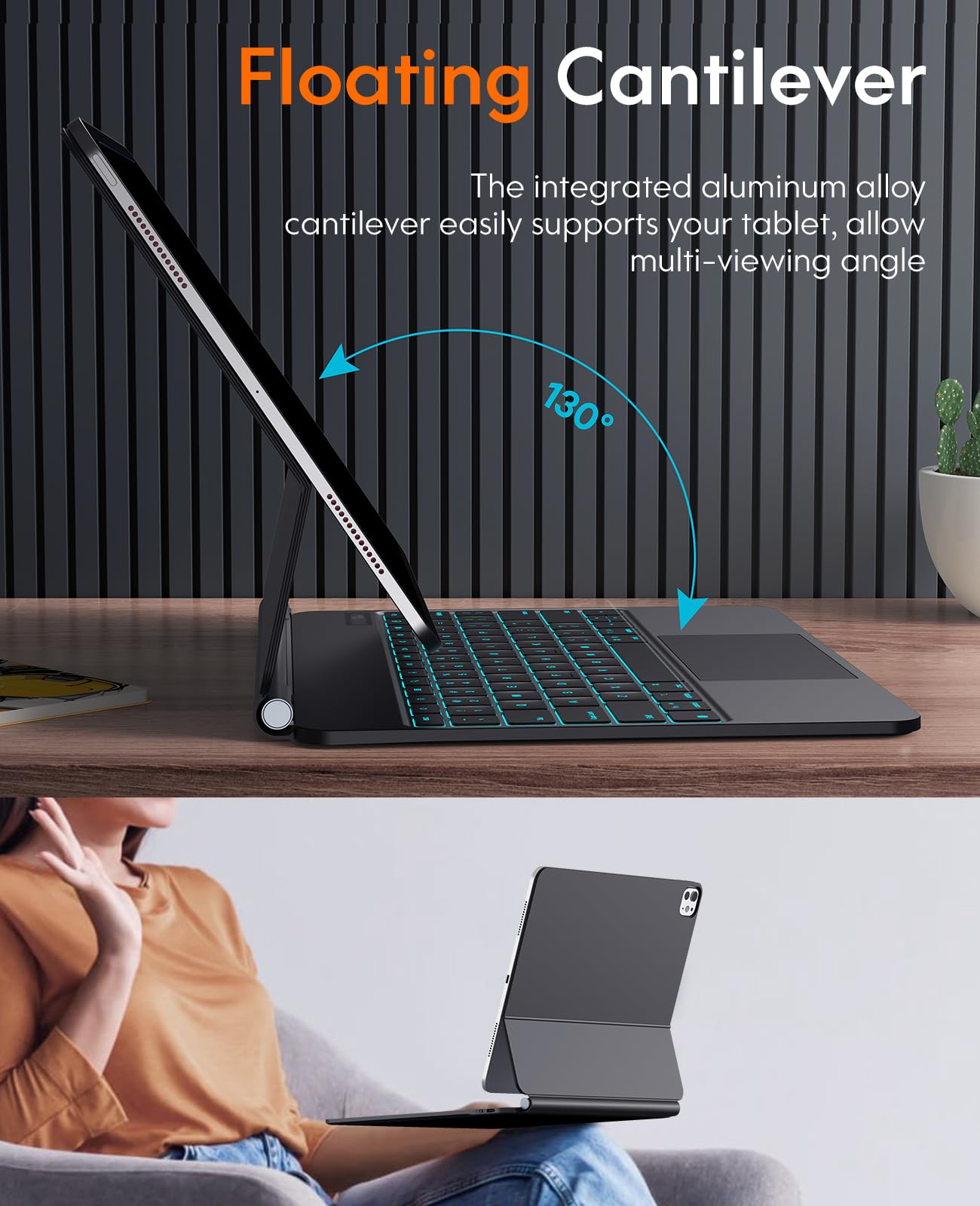 CHESONA iPad Pro 13 inch Case 2024 with Backlit Keyboard - Slim Protective Cover with Floating Stand, Smart Trackpad & Battery Display for iPad Pro 13 (M4) - Perfect for Work, Travel & Home Office Use - Black