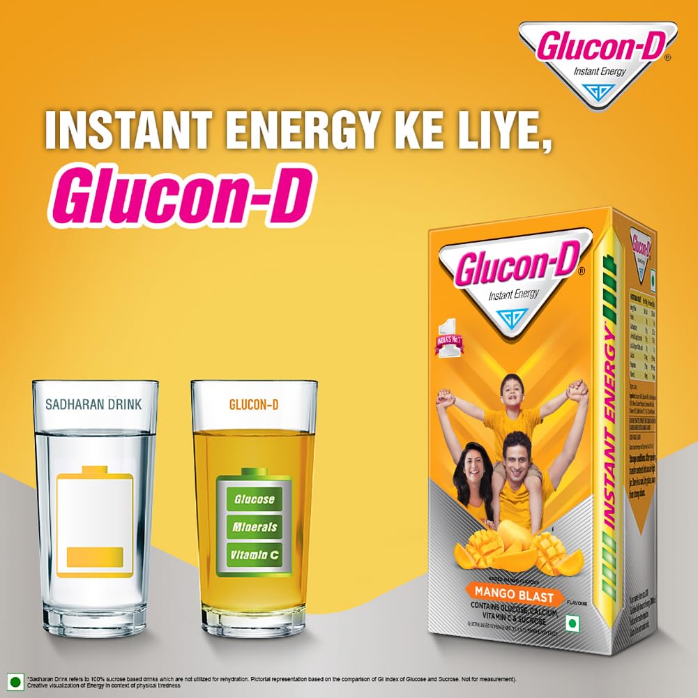 Glucon-D Mango Blast Glucose Powder 1kg Refill Pack | Delicious Mango Flavored Instant Energy Drink | Replenishes Electrolytes & Boosts Stamina | Perfect for Workouts, Sports & Outdoor Activities