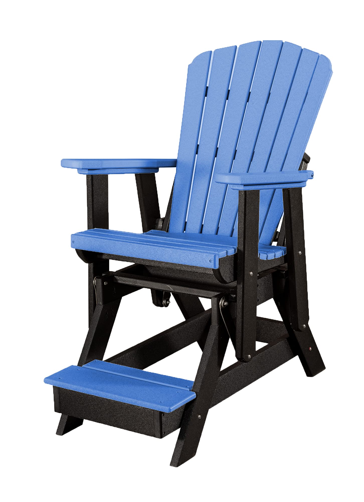 Slat Fan Back Poly Balcony Adirondack Glider with Footrest - Outdoor Patio Chair for Garden, Porch & Deck (Black & Blue) - Perfect for Relaxing, Sunbathing & Enjoying Nature