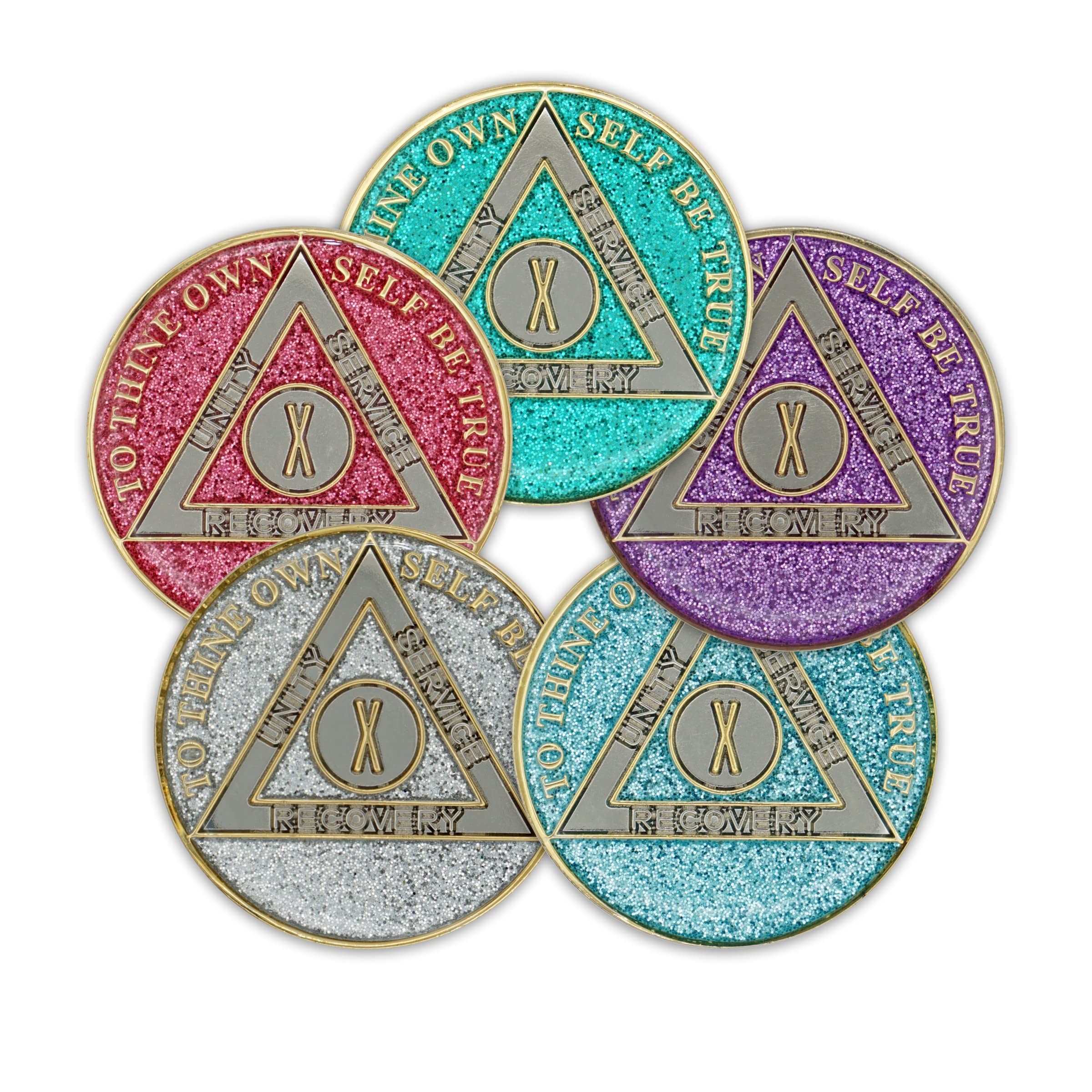 10 Year Sobriety Coin - Glitter Triplate AA Chip Recovery Anniversary Token (Blue) | Celebrate Milestones in Alcoholics Anonymous Meetings & Personal Sobriety Journey