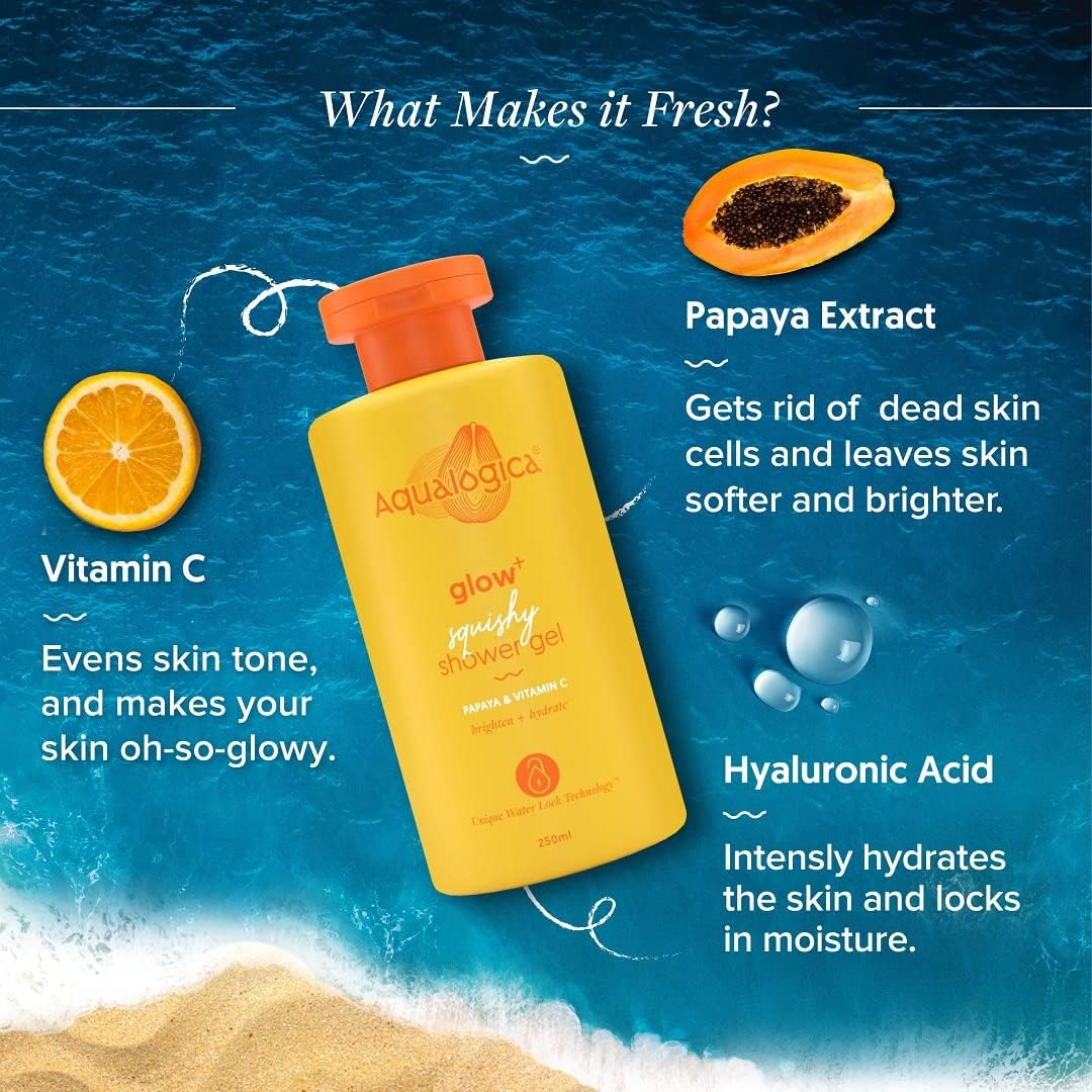 Glow+ Vitamin C & Papaya Shower Gel - Hydrating & Brightening Body Wash for Soft, Glowing Skin - 250ml | Perfect for Daily Shower & Spa Relaxation at Home