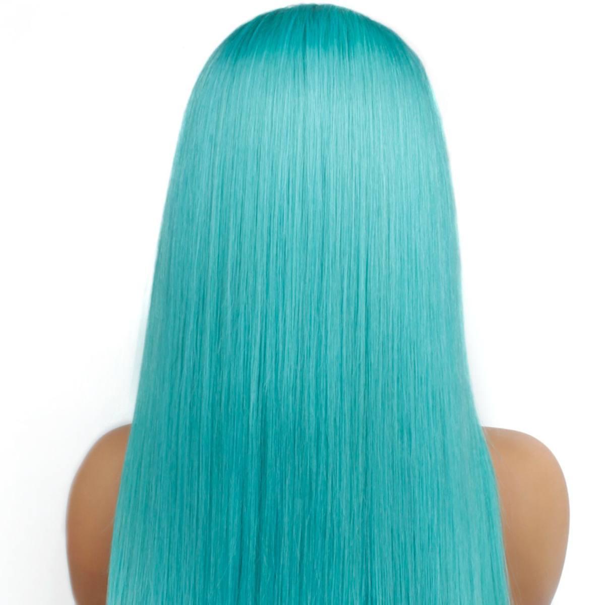Aqua Blue Straight 13x4 Transparent Lace Front Wig - Natural Look Human Hair Wig for Women, Glueless HD Lace Wig with Baby Hair - Perfect for Daily Wear, Cosplay & Special Occasions