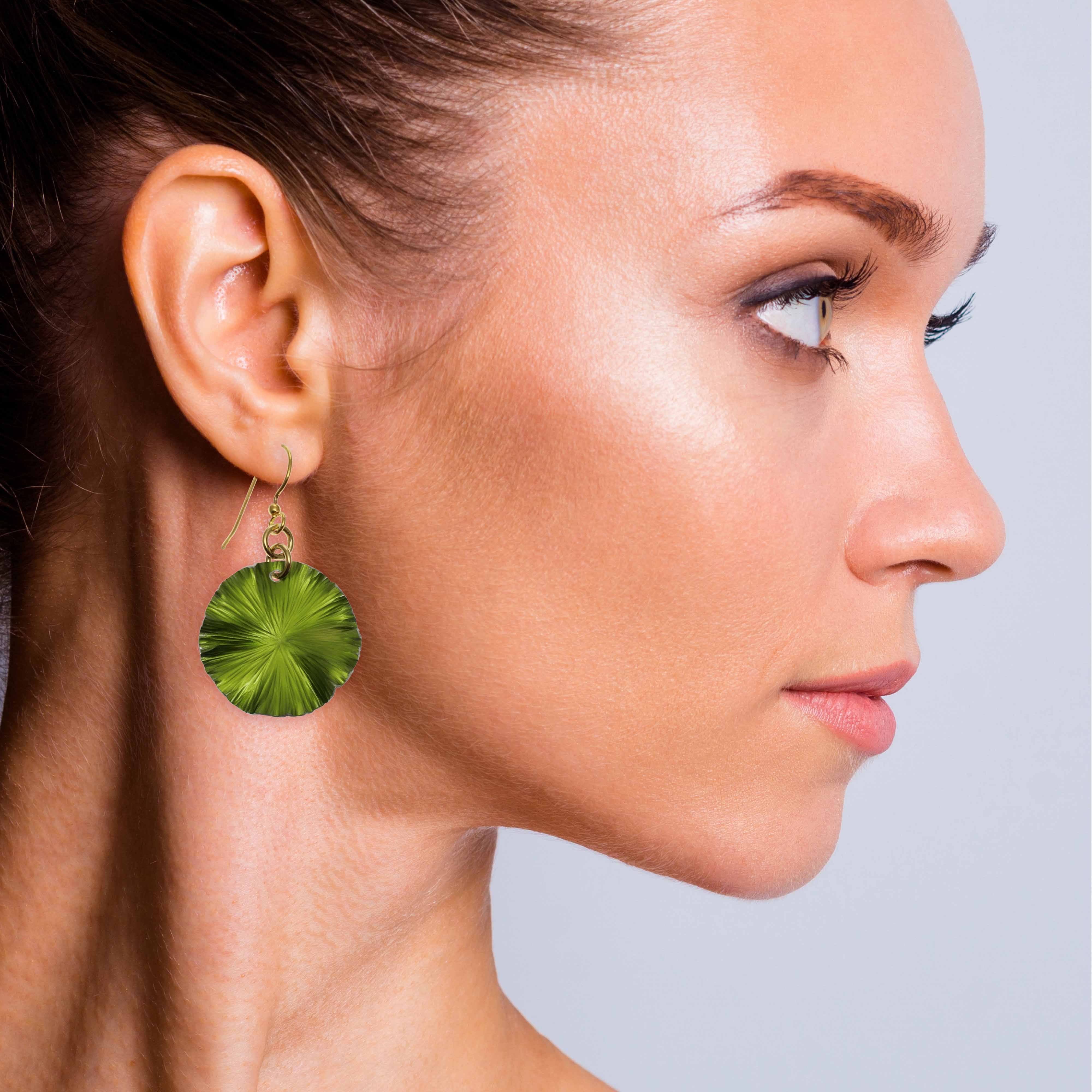 Small Lime Green Anodized Aluminum Lily Pad Leaf Drop Earrings for Women - Lightweight Dangle Earrings for Everyday Wear, Parties & Special Occasions