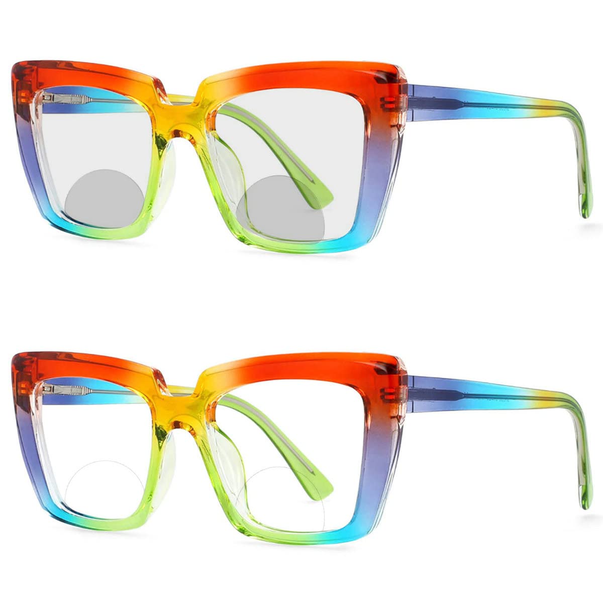 Photochromic Bifocal Reading Glasses for Women - Rainbow Lens Large Frame Spring Hinged Presbyopia Readers - Perfect for Indoor/Outdoor Reading & Computer Use
