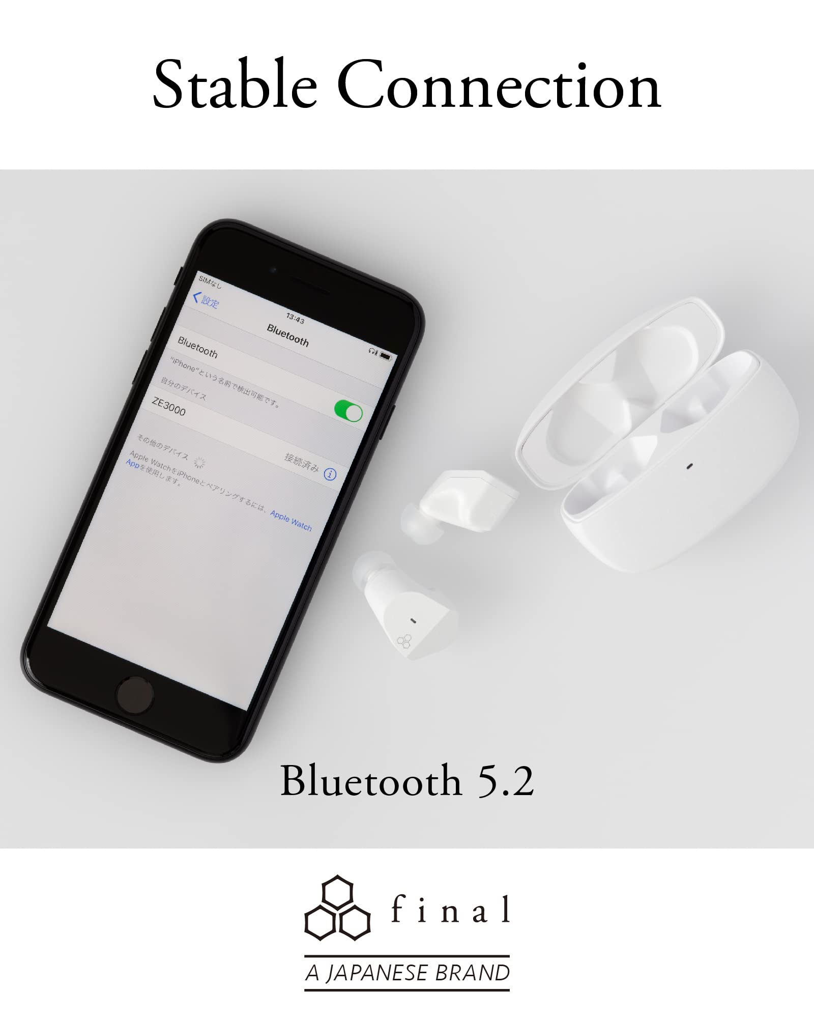 Final ZE3000 True Wireless Earbuds - Hi-Fi Sound Quality, 35H Playback, IPX4 Waterproof, aptX Adaptive, Touch Control, Lossless Audio Support - Perfect for Gym, Commuting & Travel (White) | Designed in Japan