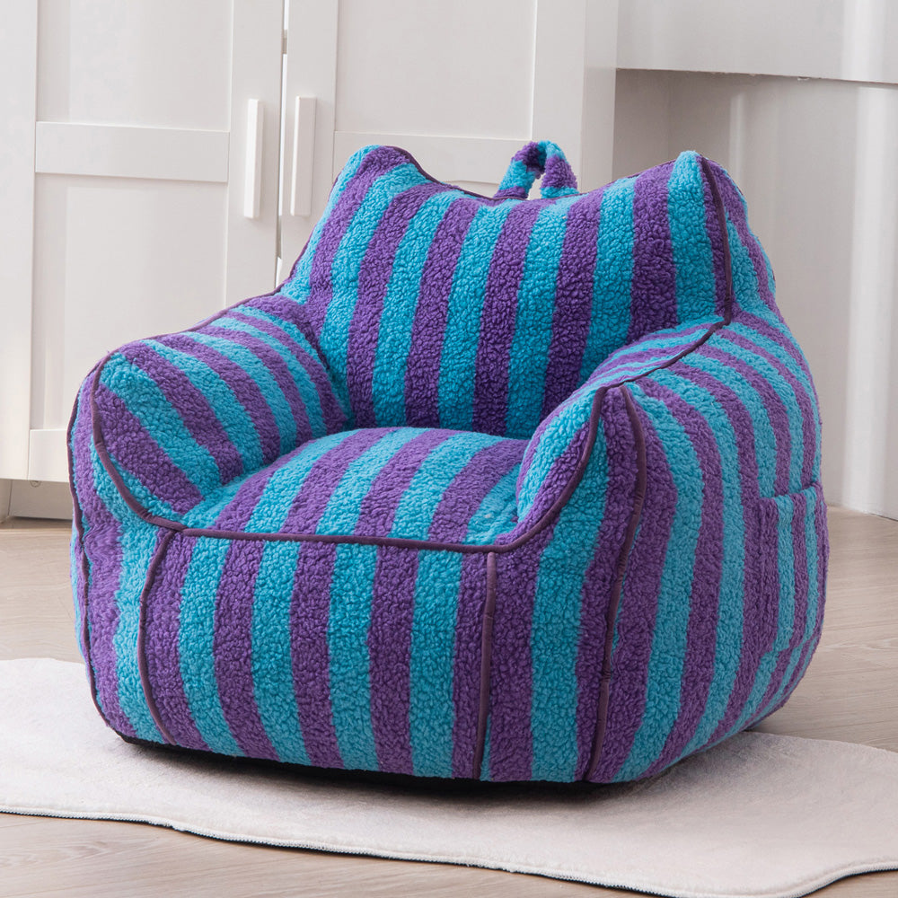 MAXYOYO Sherpa Kids Bean Bag Chair - Soft & Cozy Bean Bag Couch with Decorative Edges for Boys & Girls, Perfect for Bedroom, Playroom or Reading Nook (Stripe Blue)