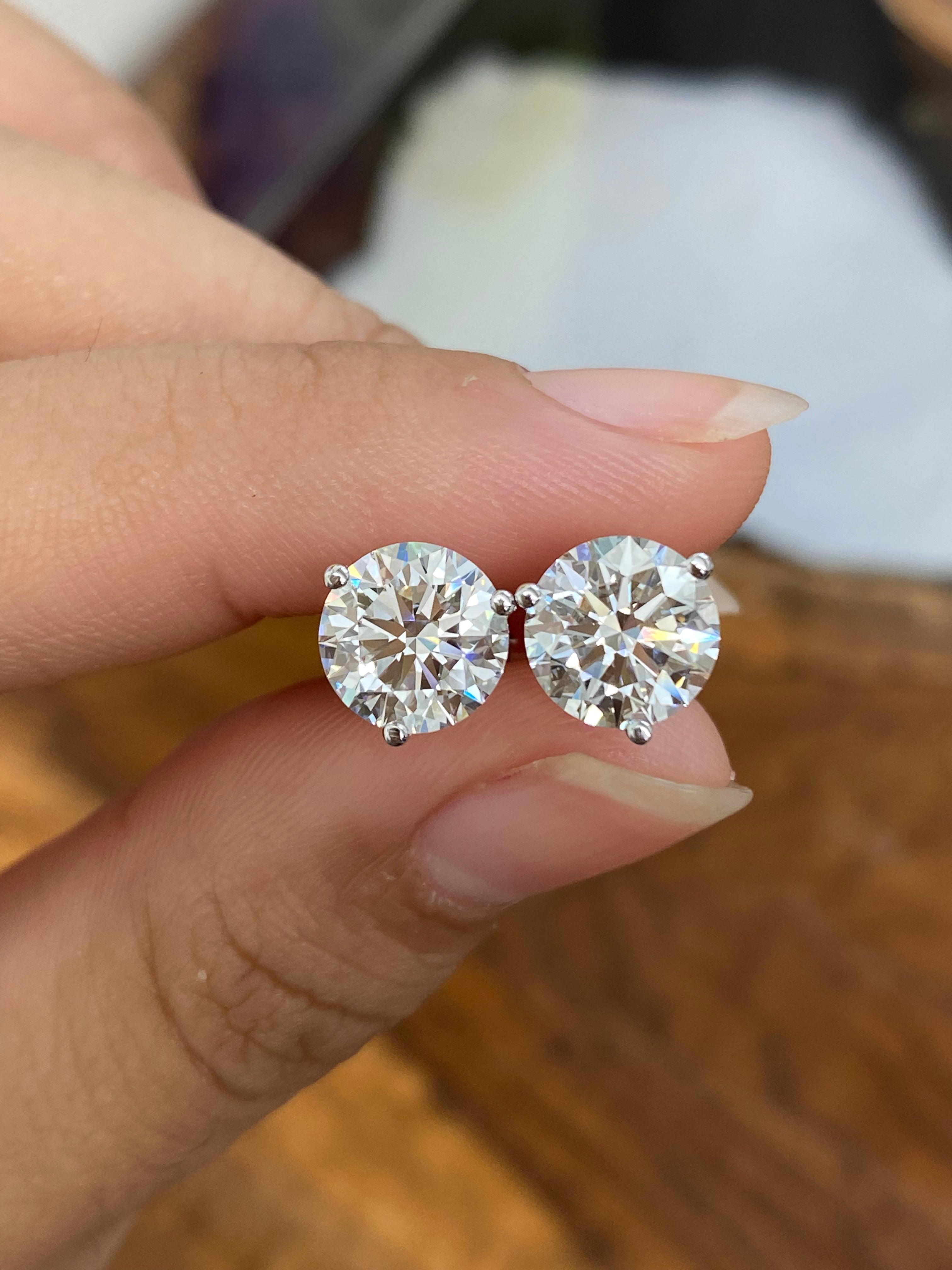 4.02 CTTW Lab-Created Diamond Martini Stud Earrings with 3 Prongs – Perfect for Weddings, Parties & Special Occasions
