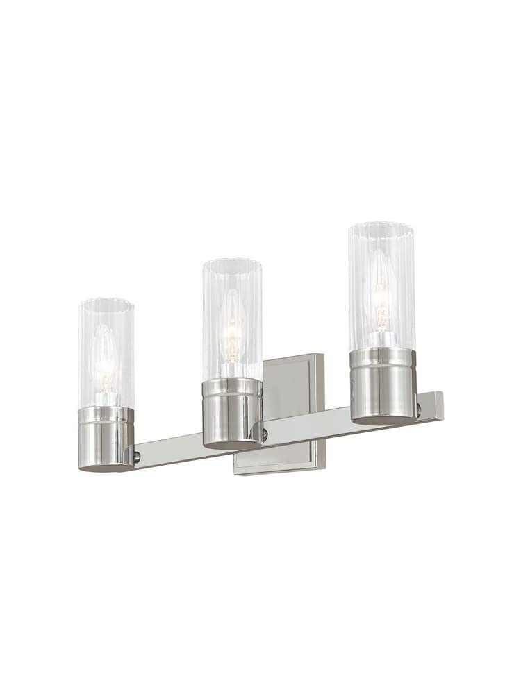 Livex Lighting 50683-91 Midtown 3-Light Bathroom Vanity Light Fixture in Brushed Nickel - Perfect for Modern Bathrooms, Powder Rooms & Spa-Like Retreats