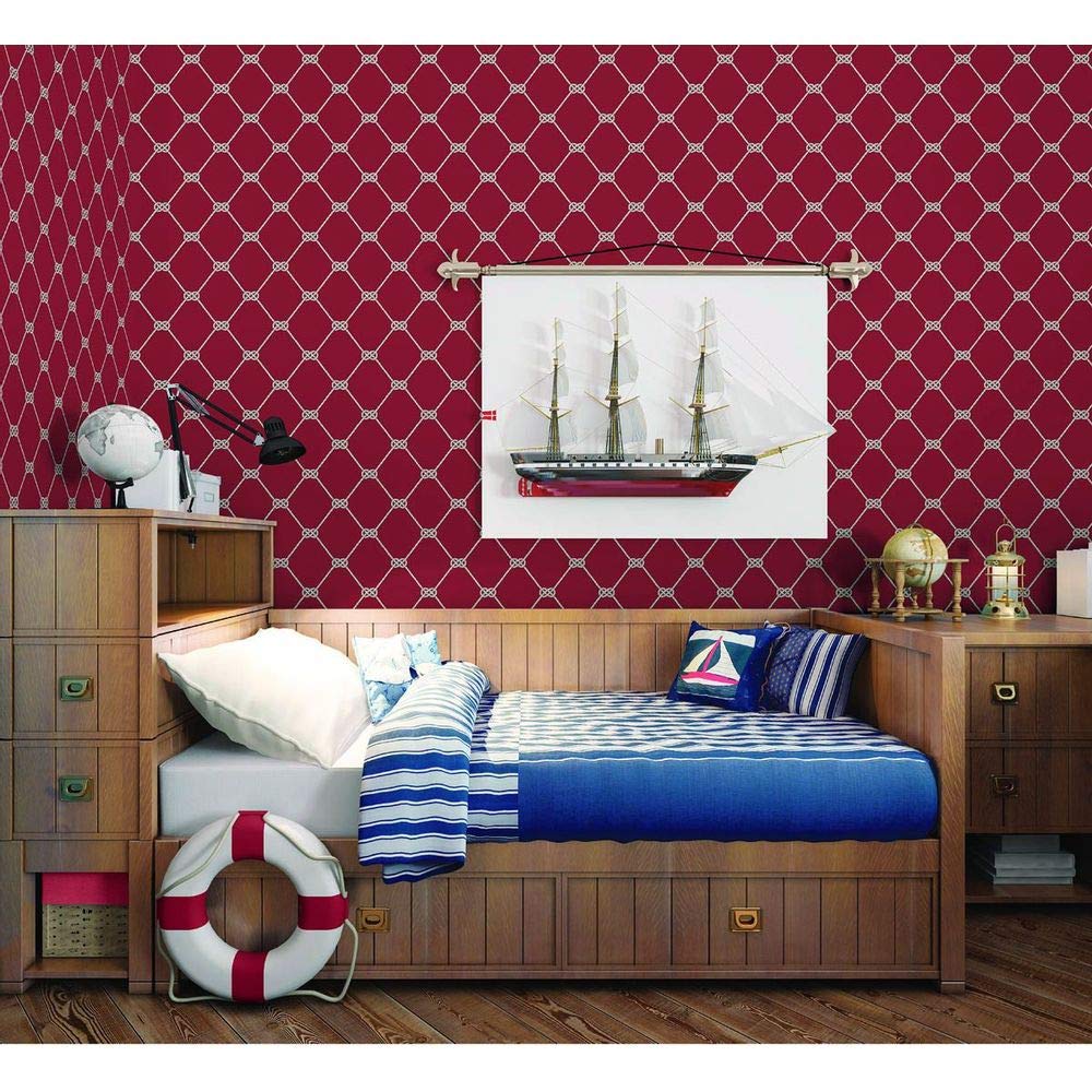 G23347 - Deauville 2 Rope Design White Red Wallpaper for Living Room & Bedroom | Premium Galerie Wallpaper for Home Decor
