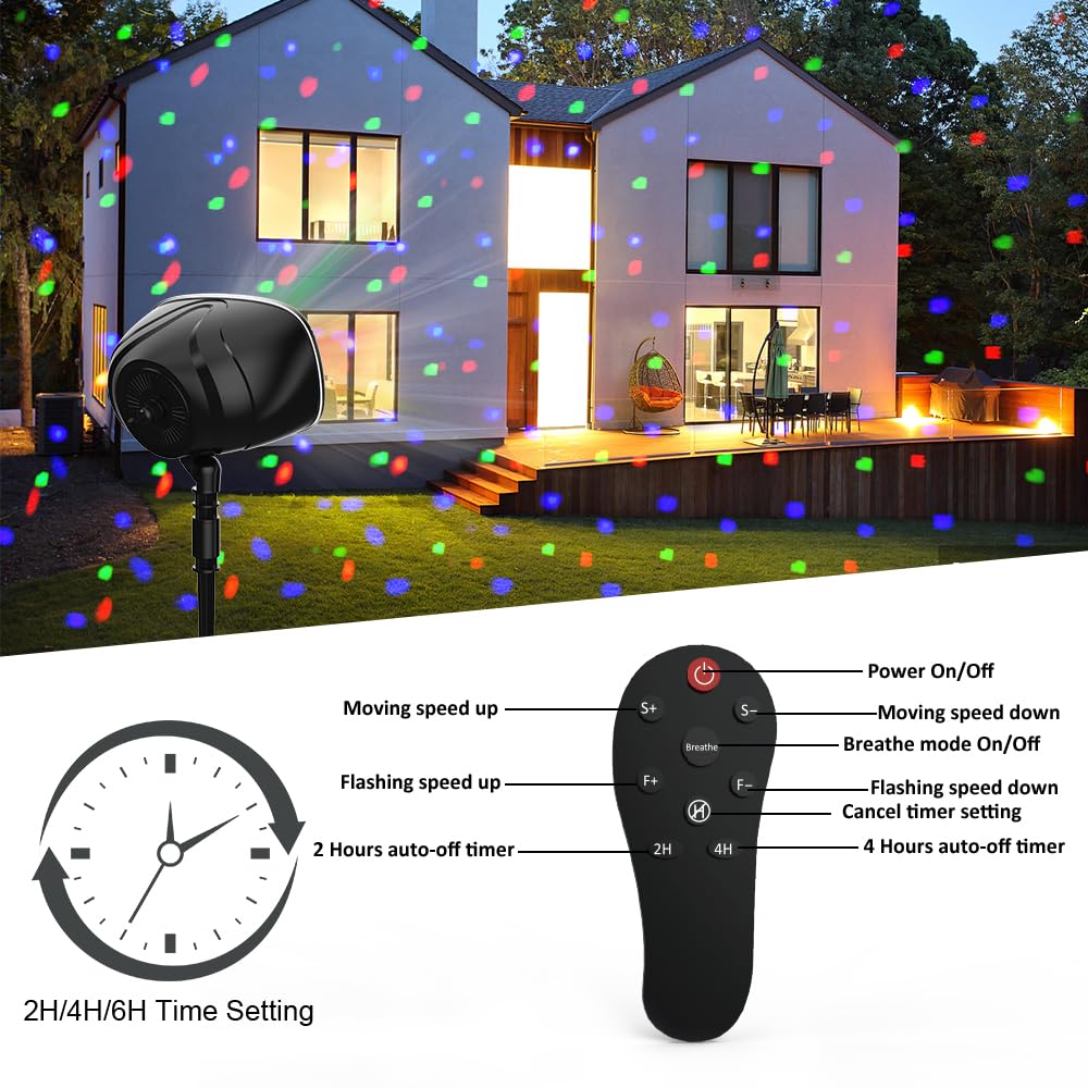 RGBW Outdoor Christmas Snowfall Projector Lights with Remote Control - Rotating Falling Snow Effect for Yard, Garden, House Decor - Perfect for Halloween, Christmas, and Winter Landscape Lighting
