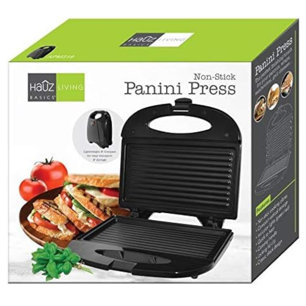 Non-Stick HAUZ APM319 Compact Panini Press - Lightweight Sandwich Maker for Home, Office & Outdoor Use - Perfect for Grilled Cheese, Paninis & Breakfast Sandwiches