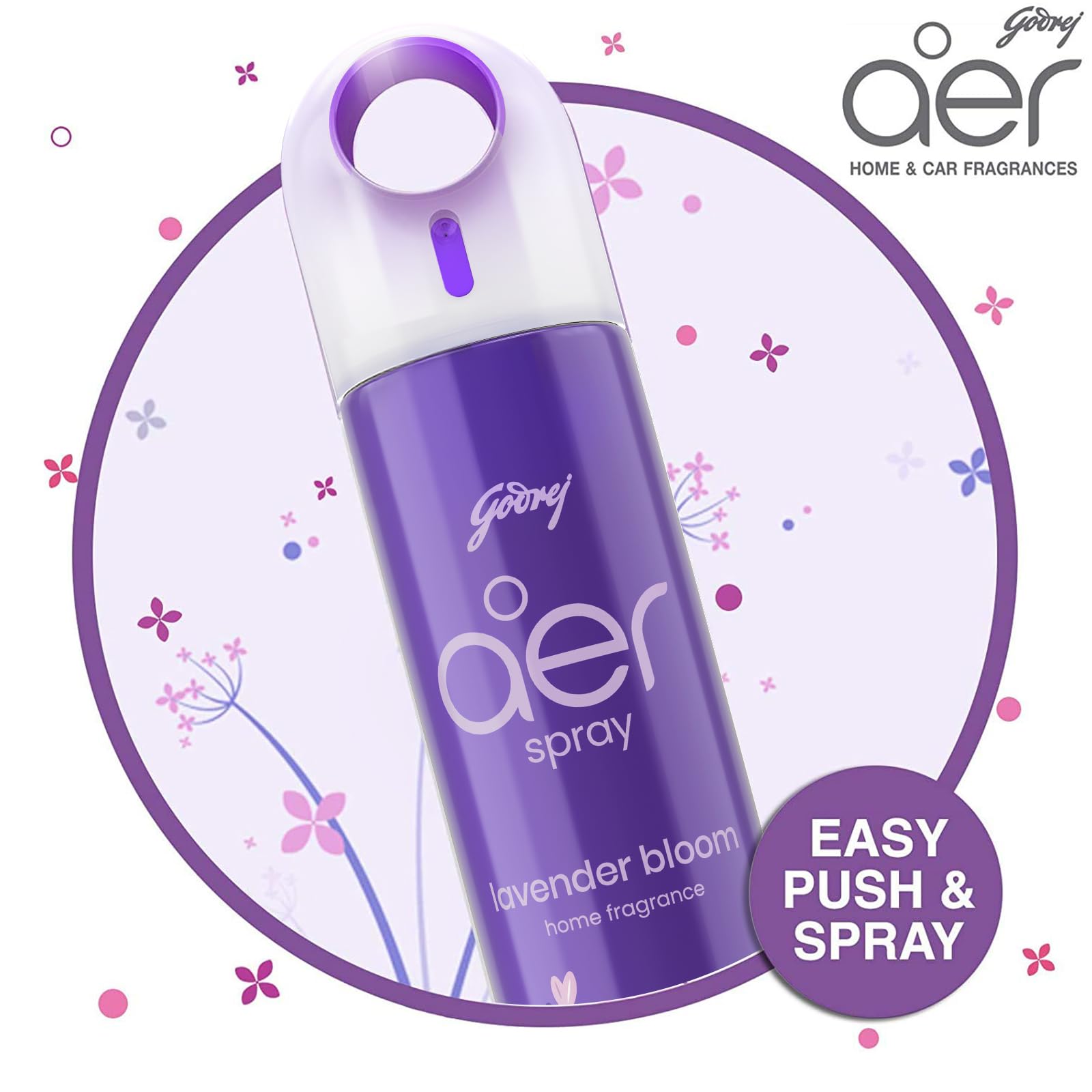 Godrej Aer Spray Air Freshener - Violet Valley Bloom Lavender Scent (240ml) | Long-Lasting Home & Office Fragrance | Perfect for Living Rooms, Bathrooms & Workspaces