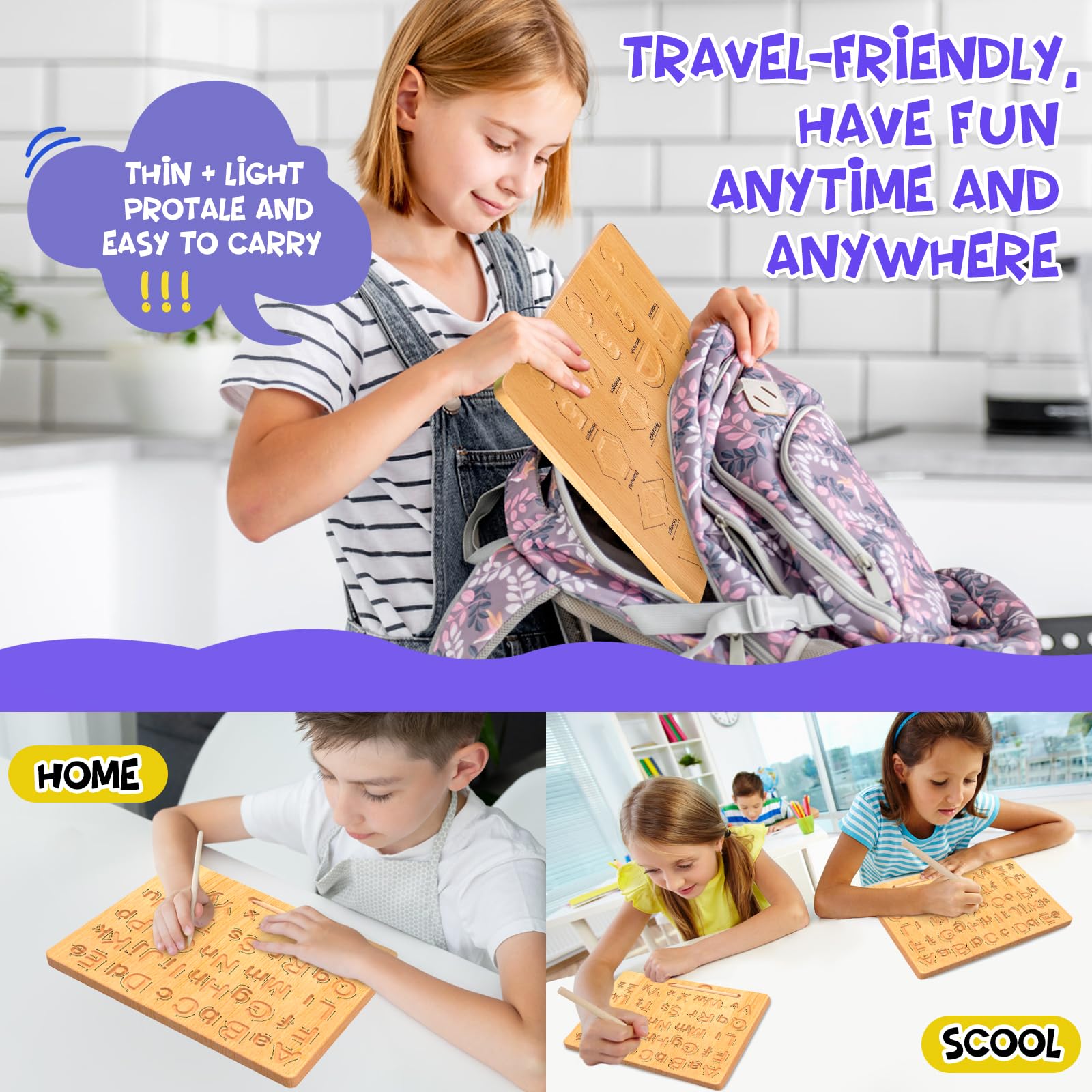LOOIKOOS Wooden Alphabet Tracing Board - Double-Sided ABC Learning Toy for Kids 3-5 | Montessori Writing Practice & Fine Motor Skills