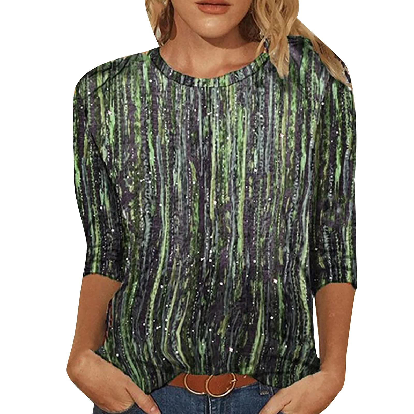 Women's 3/4 Sleeve Floral Print T-Shirt - Casual Loose Round Neck Blouse Top for Fall | Cute Floral Tee for Everyday Wear, Office & Weekend Outfits