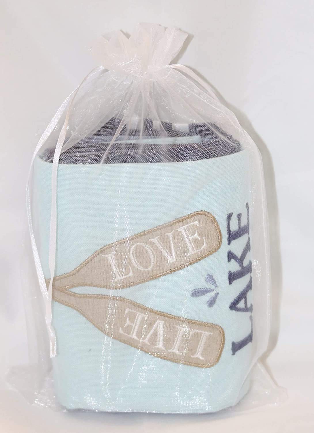 Lakeside Embellished Kitchen Dish Towels Set of 3 - White Organza Bag - Lake Life Home Decor - Live Love Relax Lake House - Perfect for Farmhouse, Cottage & Lakeside Kitchen Decor