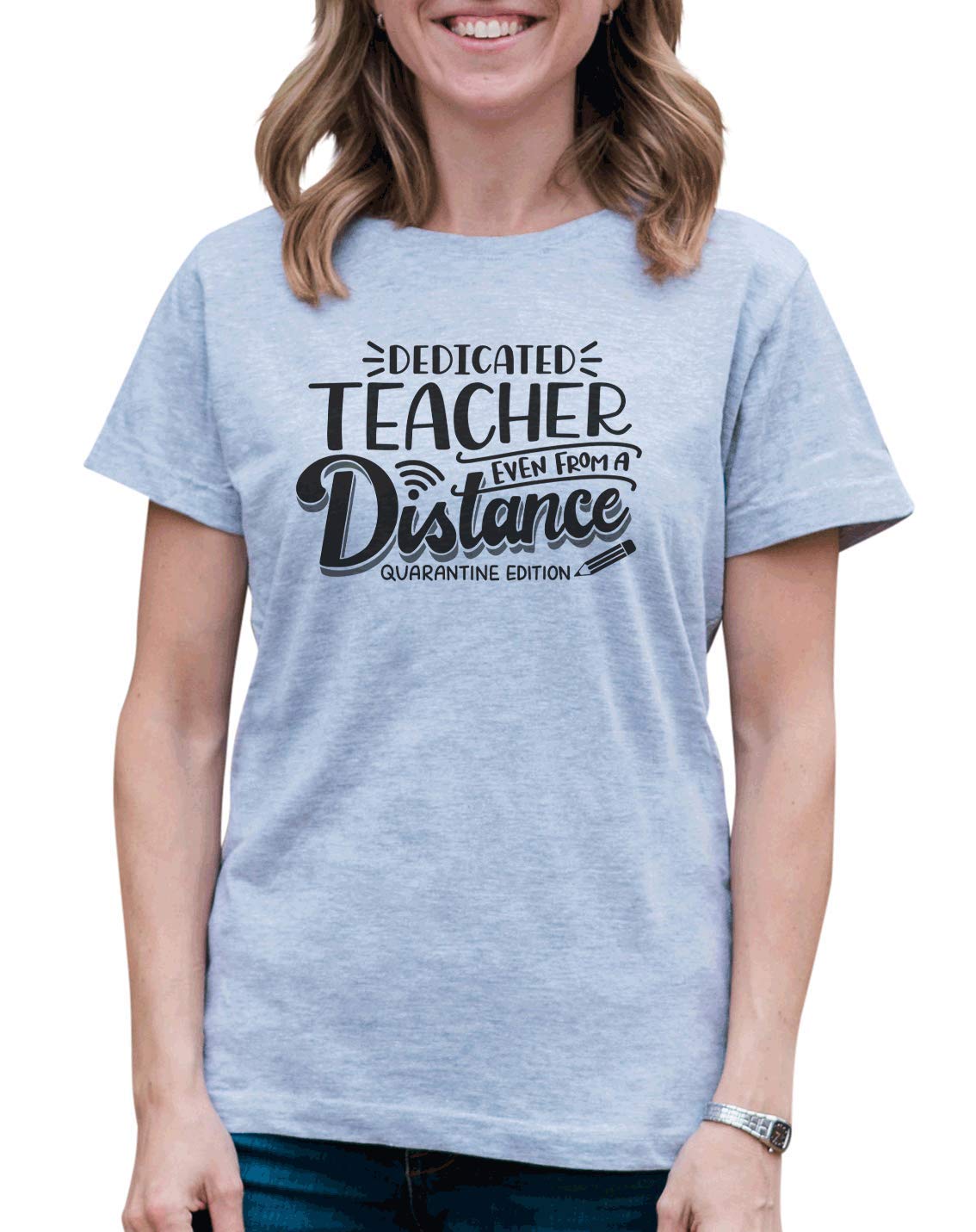 7 ate 9 Apparel Women's Online Teacher Quarantine T-Shirt - Comfortable Grey Cotton Tee for Virtual Teaching, Remote Work & Home Relaxation
