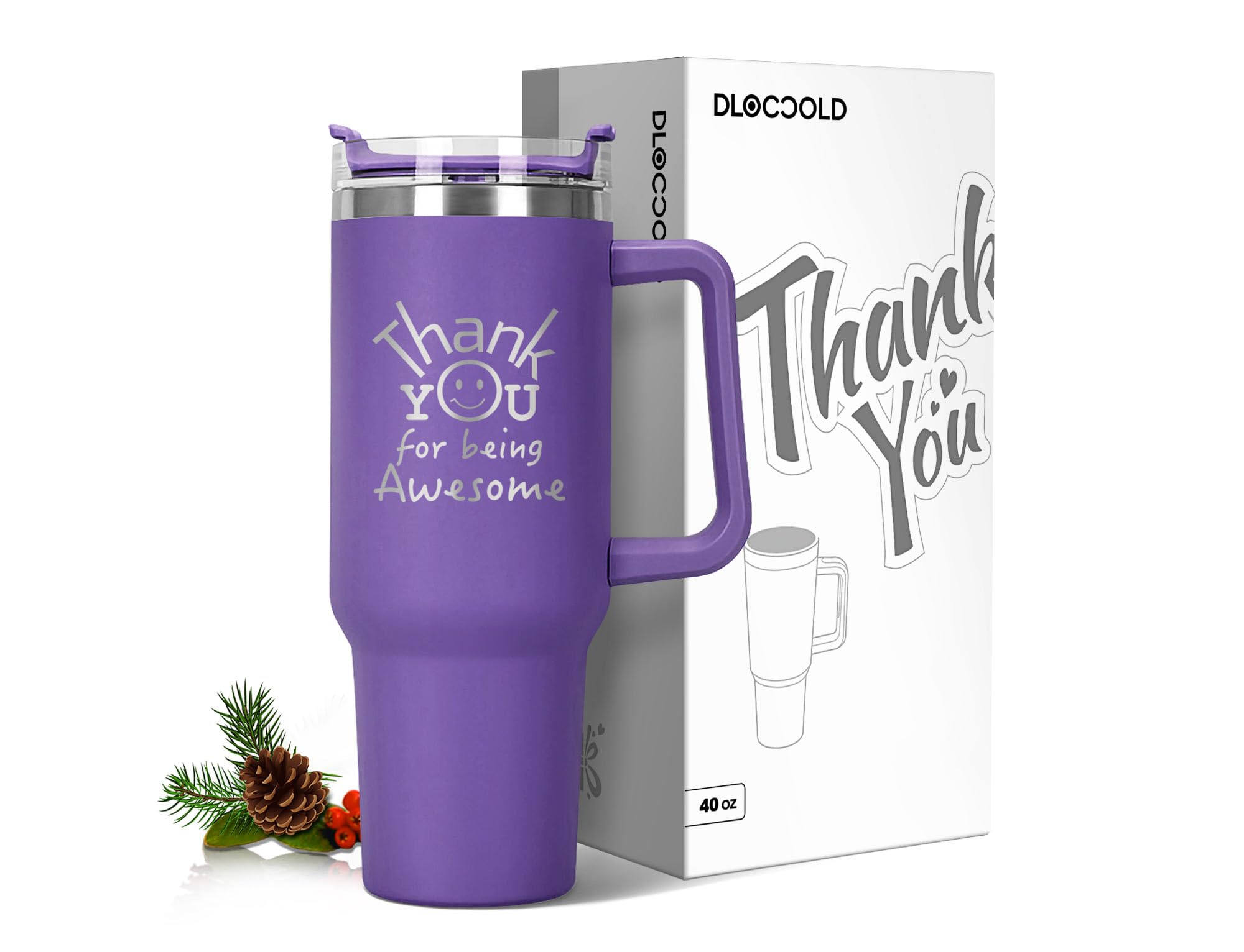 DLOCCOLD 40oz Purple Tumbler with Handle - Perfect Coworker, Teacher & Friend Gifts for Christmas, Birthday & Appreciation