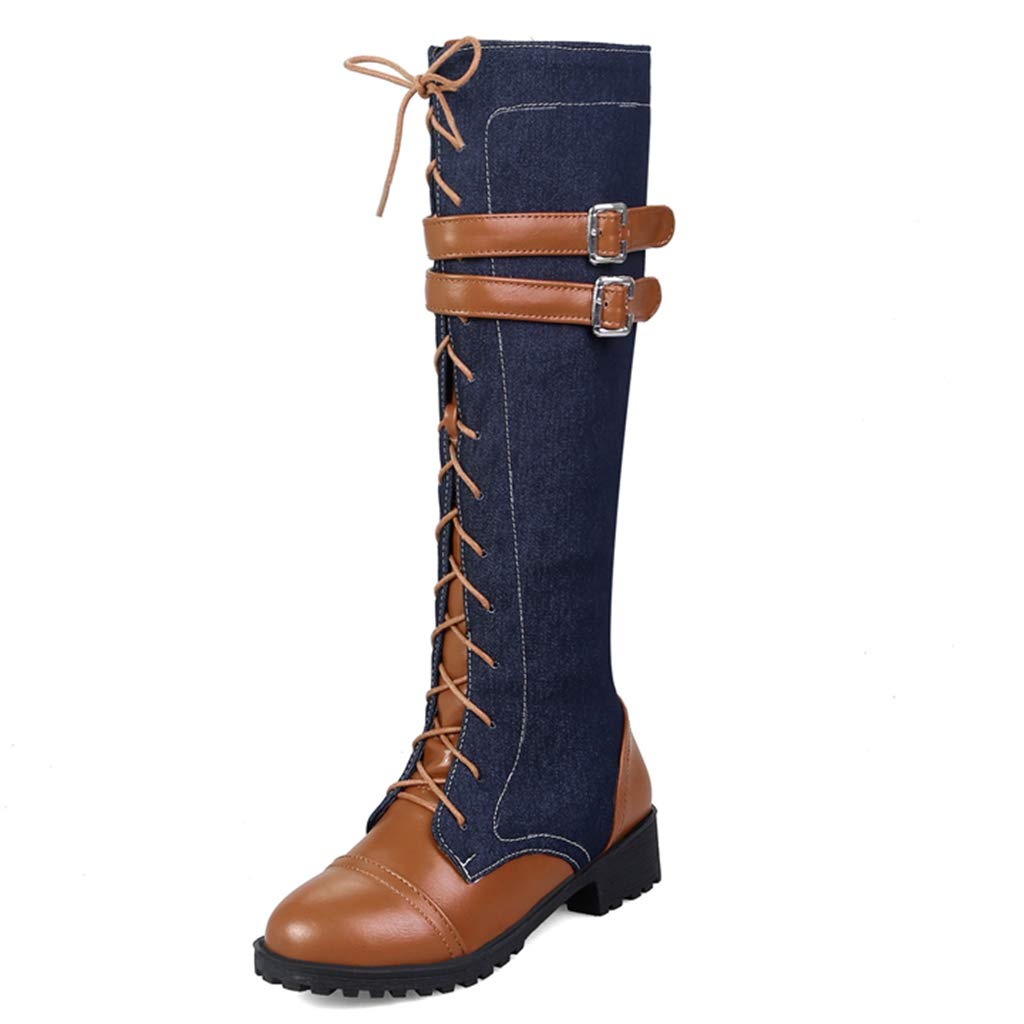 GIY Women's Winter Faux Fur Combat Boots - Waterproof Snow Boots with Buckled Straps & Side Zipper, Round Toe Riding Boots for Cold Weather, Outdoor Hiking & Snowy Day Fashion