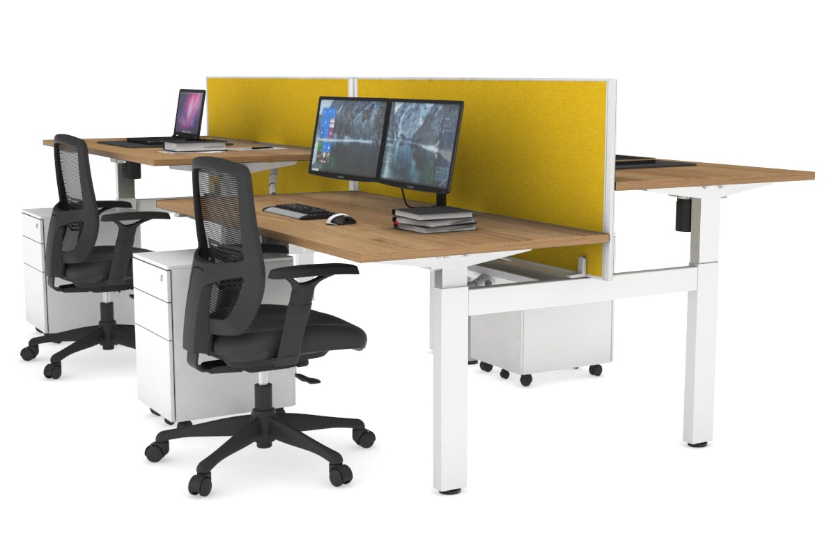 Adjustable 4-Person H Bench Workstation - White Frame [1600L x 800W] - Perfect for Office, Classroom, or Collaborative Workspace