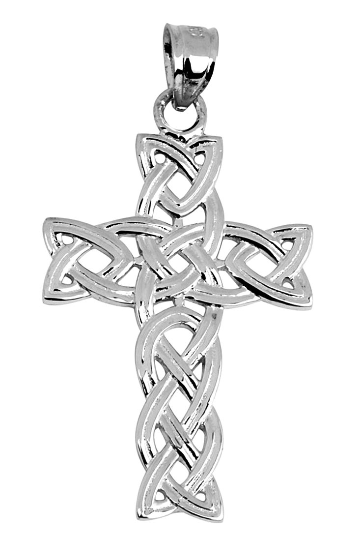 14K White Gold Celtic Trinity Cross Pendant Necklace - Elegant Religious Jewelry for Women - Perfect for Gifts, Weddings & Special Occasions