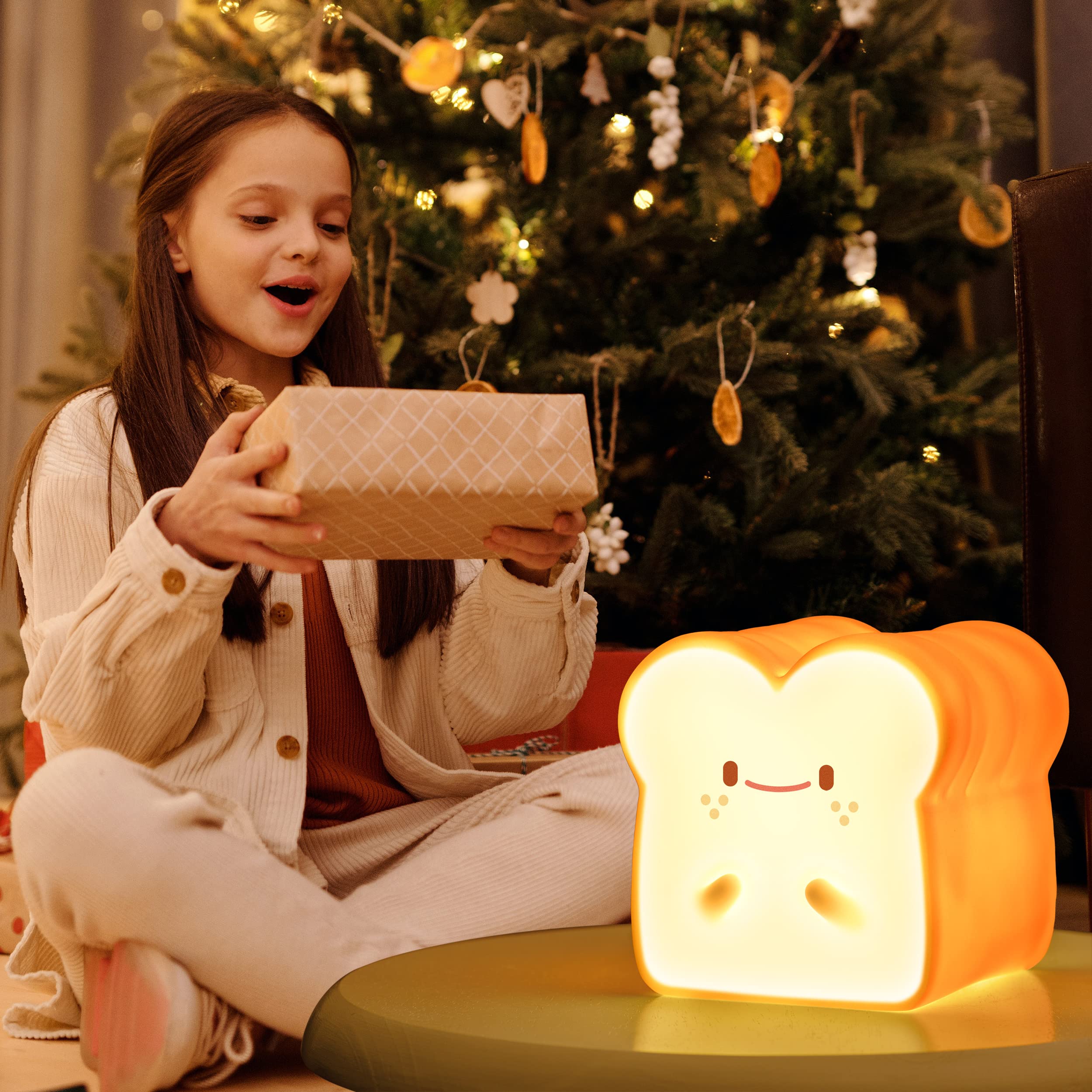 Baby Night Light - Cute Bread Toast LED Lamp for Kids Room with Timer Auto Shutoff, AAA Battery Operated Silicone Nightlight, Kawaii Bedroom Decor - Perfect for Nursery, Toddler Sleep Aid & Birthday Gifts for Teen Girls