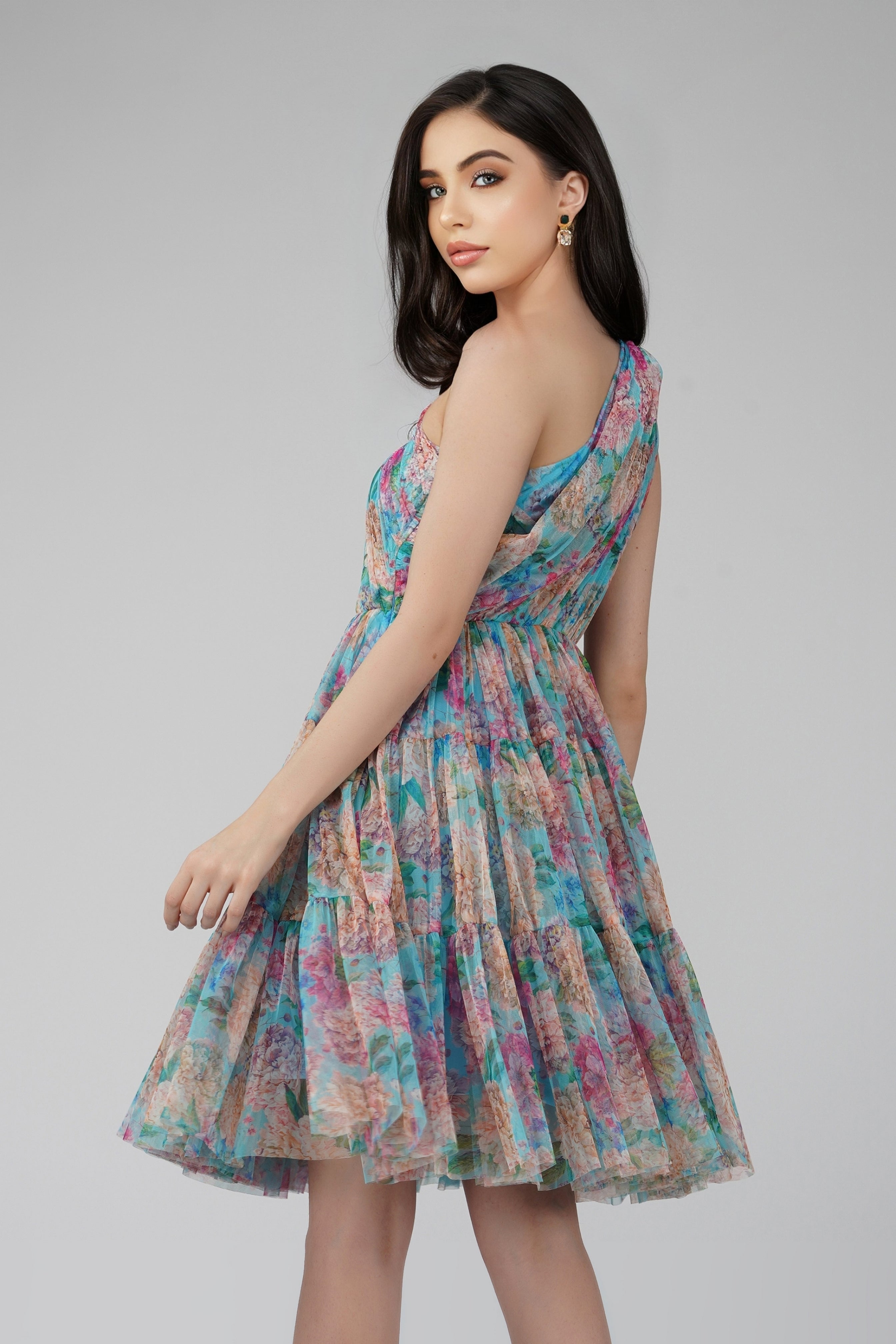 Roka Floral One Shoulder Mini Dress - Blue Summer Party Dress for Women, Perfect for Beach Vacations, Cocktail Parties & Date Nights