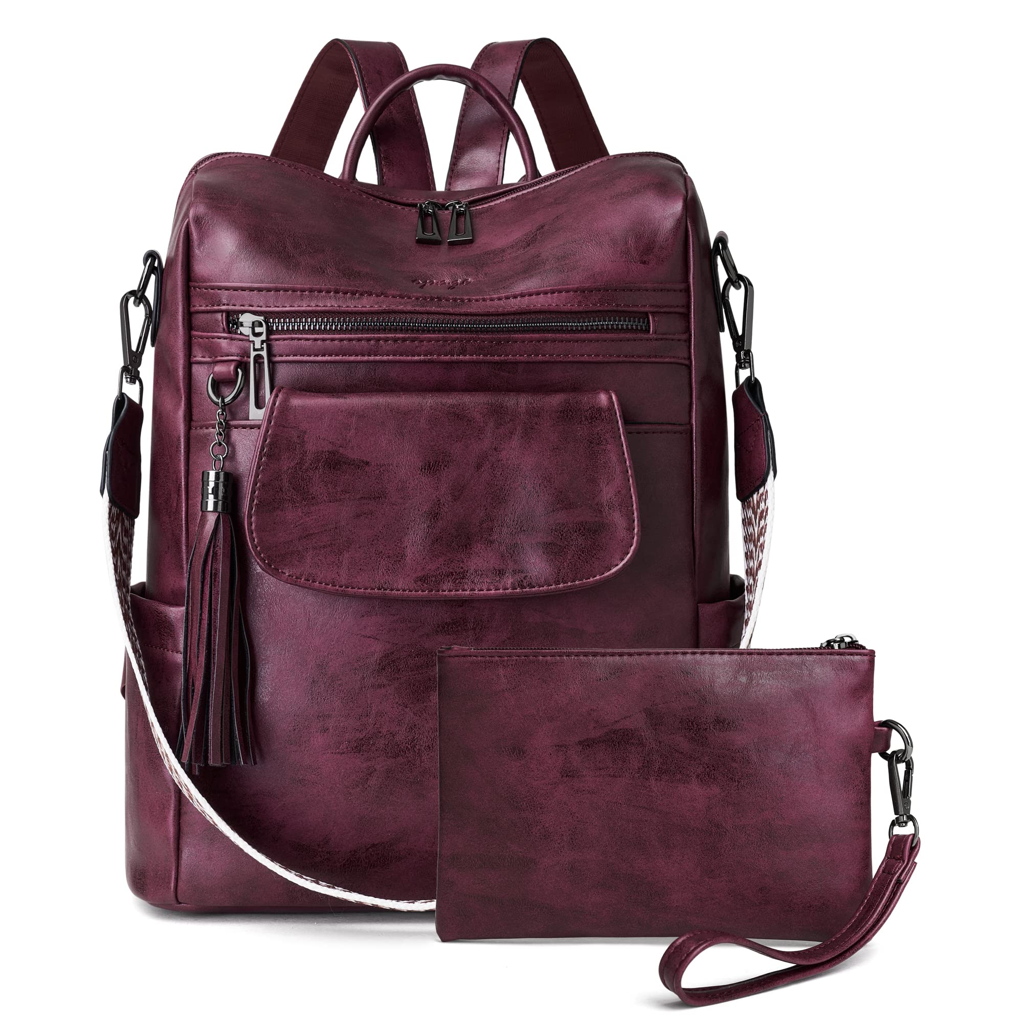 OPAGE Women's Leather Backpack Purse - Fashionable Designer Shoulder Bag with Wristlet for Travel, Work & Daily Use