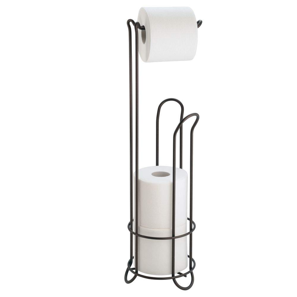 iDesign Classico Metal Free Standing Toilet Paper Holder with Roll Reserve Canister - 6.5