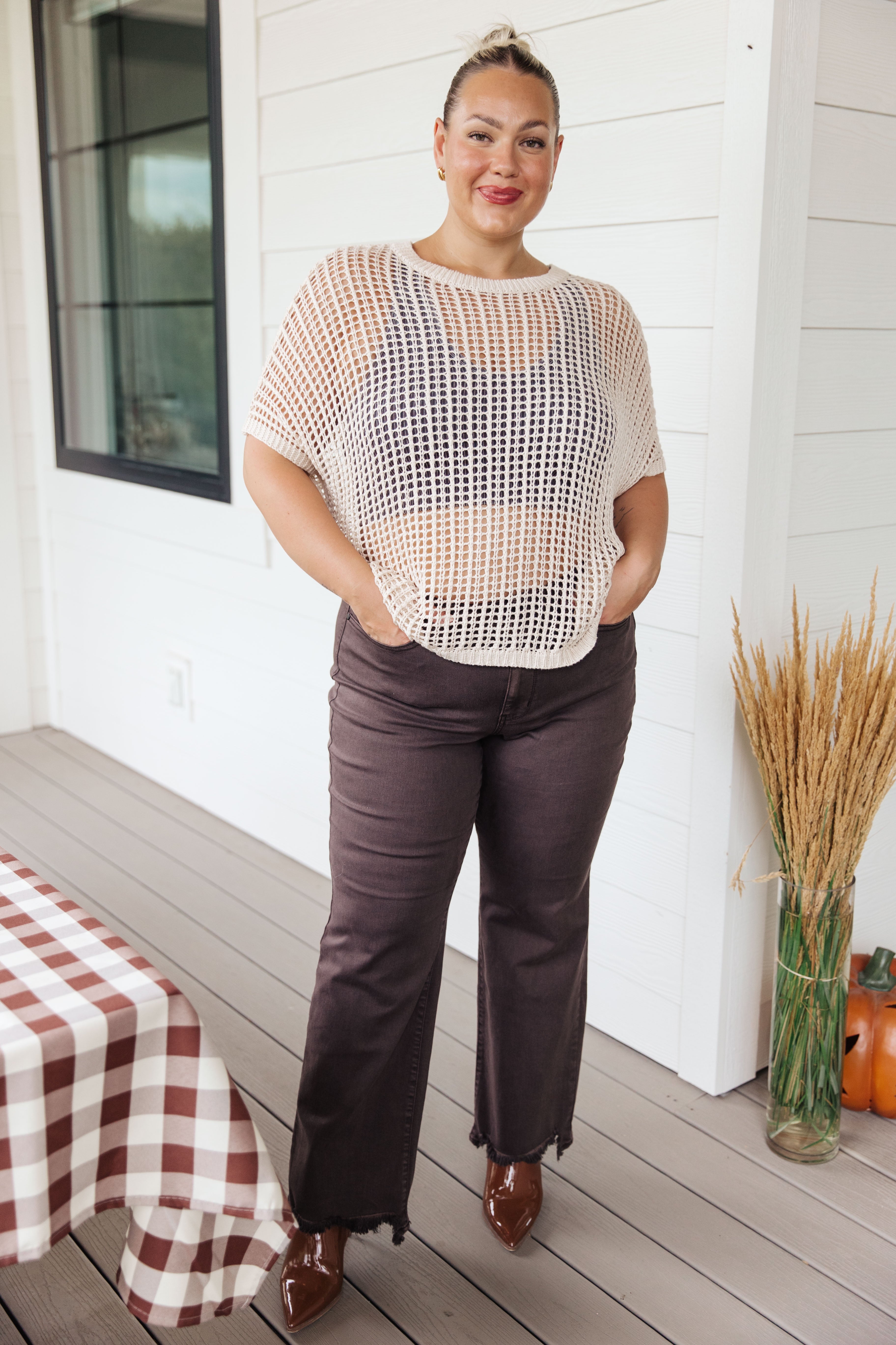 Coastal Dreams Cream Fishnet Top - Stylish Boho Beachwear for Summer Outfits & Music Festivals