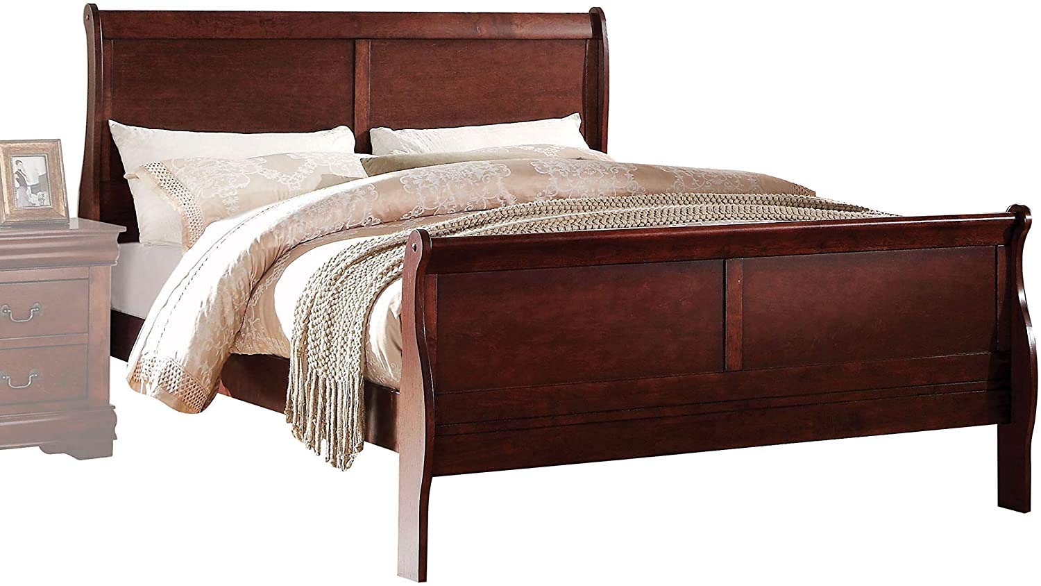 Harper&Bright Designs Solid Wood Twin Bed Frame with Headboard & Footboard - Easy Assembly Sleigh Platform Bed for Twin Mattress, No Box Spring Needed, Cherry Finish - Perfect for Kids Rooms, Guest Bedrooms & Small Spaces