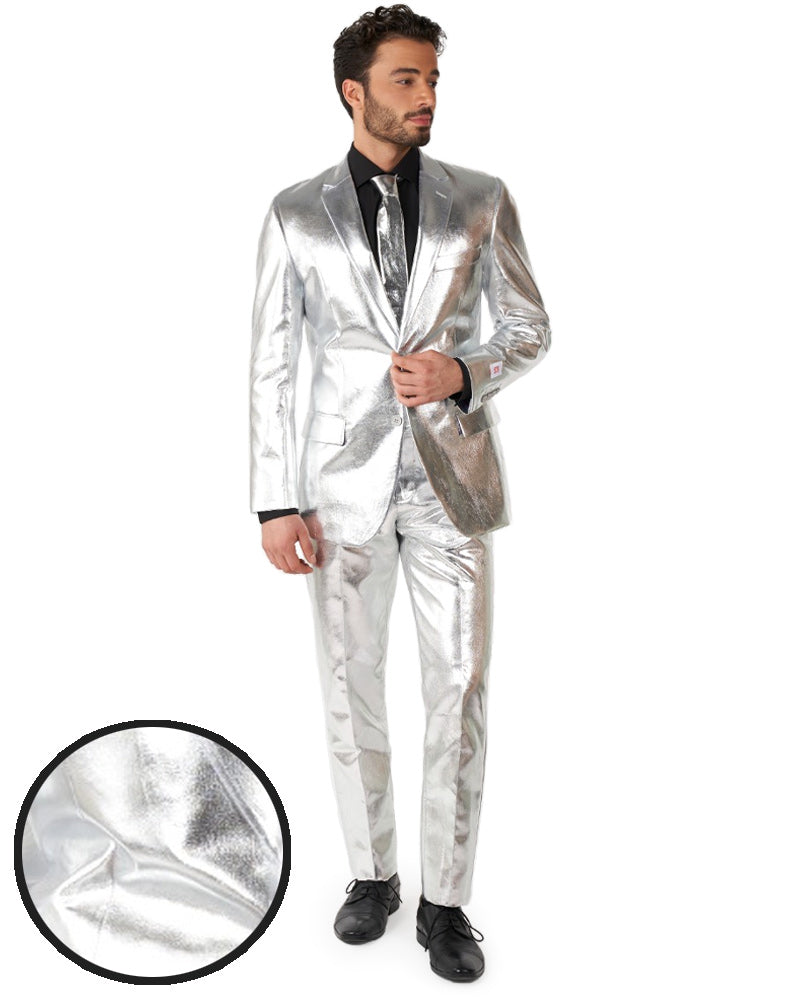 Vintage 70s Shiny Silver Premium Men's Suit - Retro Disco Party & Formal Wear for Weddings, Prom & Special Occasions
