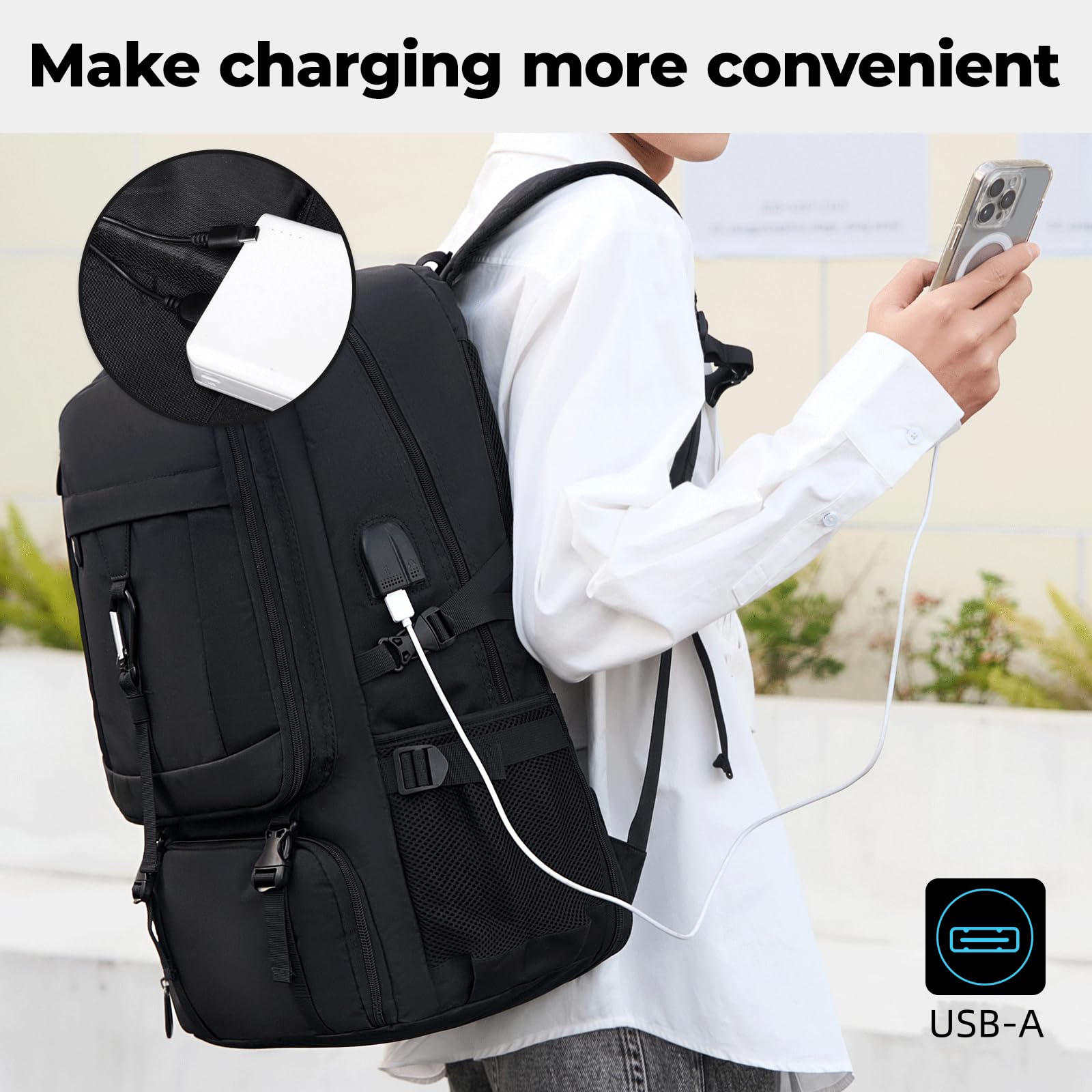 17.3 Inch Large Gym Backpack with Shoe Compartment - 50L Travel Backpack with Multiple Compartments, USB Charging Port & Anti-Theft Design - Airline Approved Carry-On Backpack for Men & Women - Perfect for Gym, Travel, Work & Business Trips