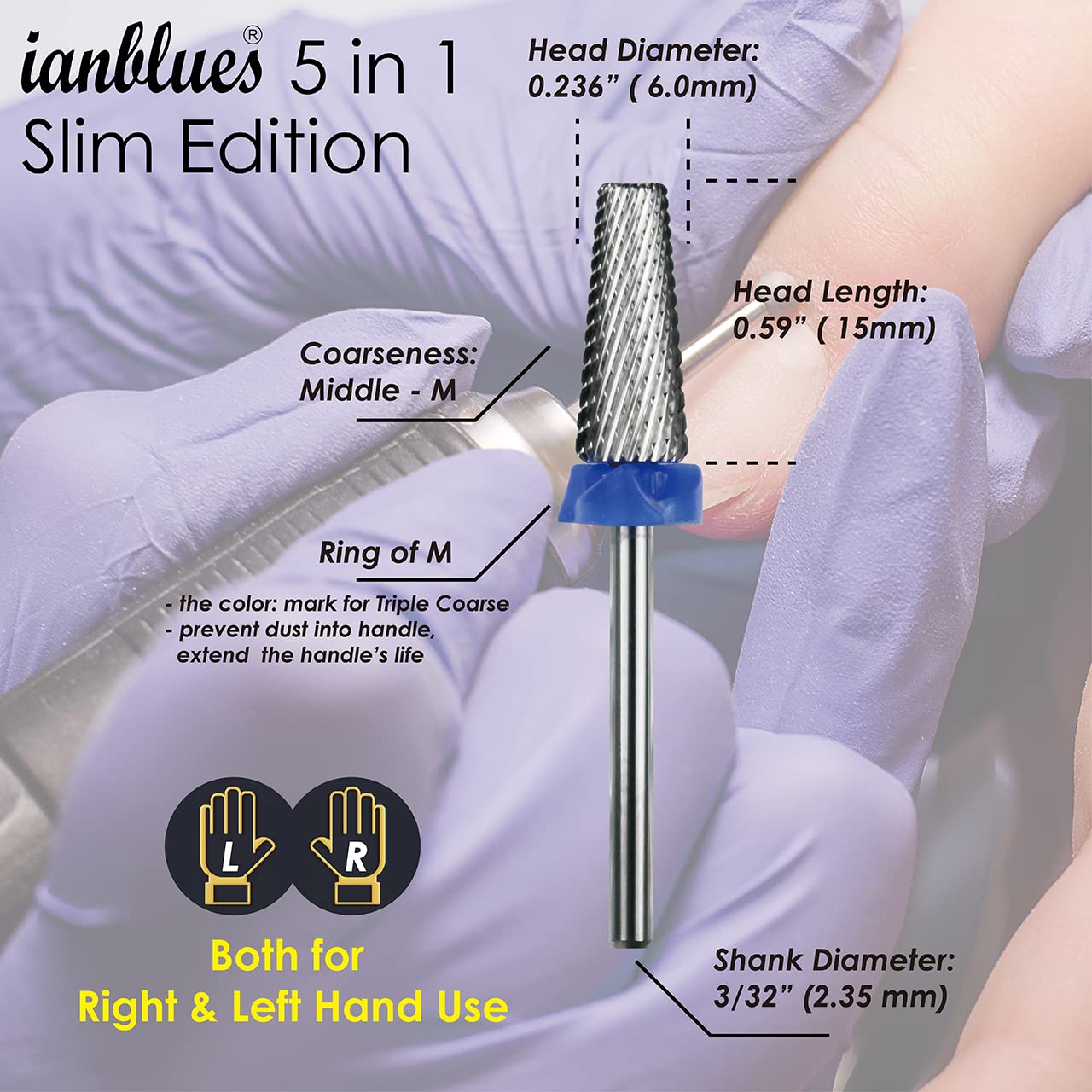 5-in-1 Multi-Function Electric Nail Drill Machine - Slim Barrel Design for Left & Right Hand Users - Professional Acrylic & Gel Nail Removal Kit (Medium Grit) - Perfect for Home Manicures & Salon Nail Art