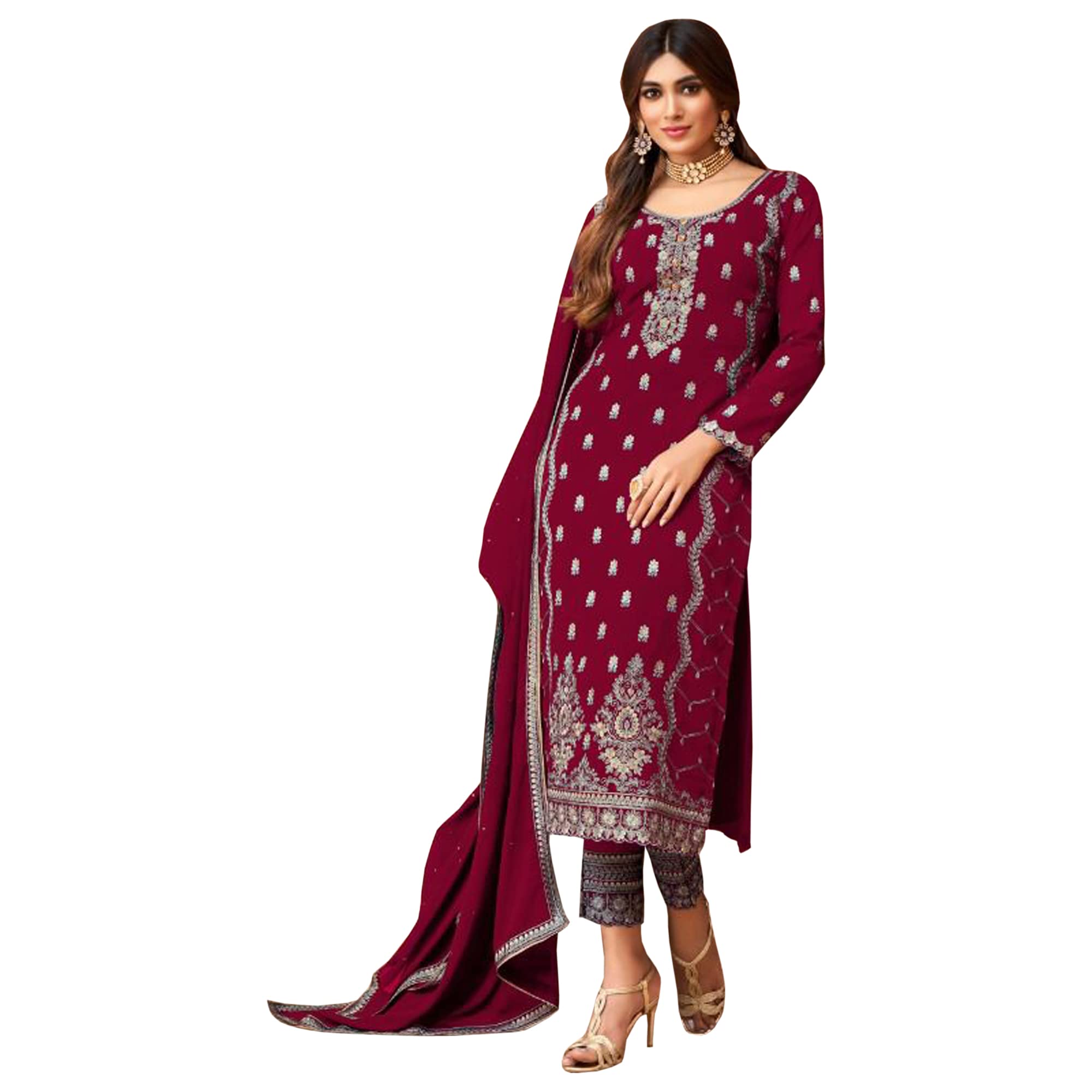 Elegant Heavy Embroidery Salwar Kameez Pant Suit with Dupatta - Ready to Wear Indian Ethnic Dress for Women | Perfect for Weddings, Festivals & Special Occasions