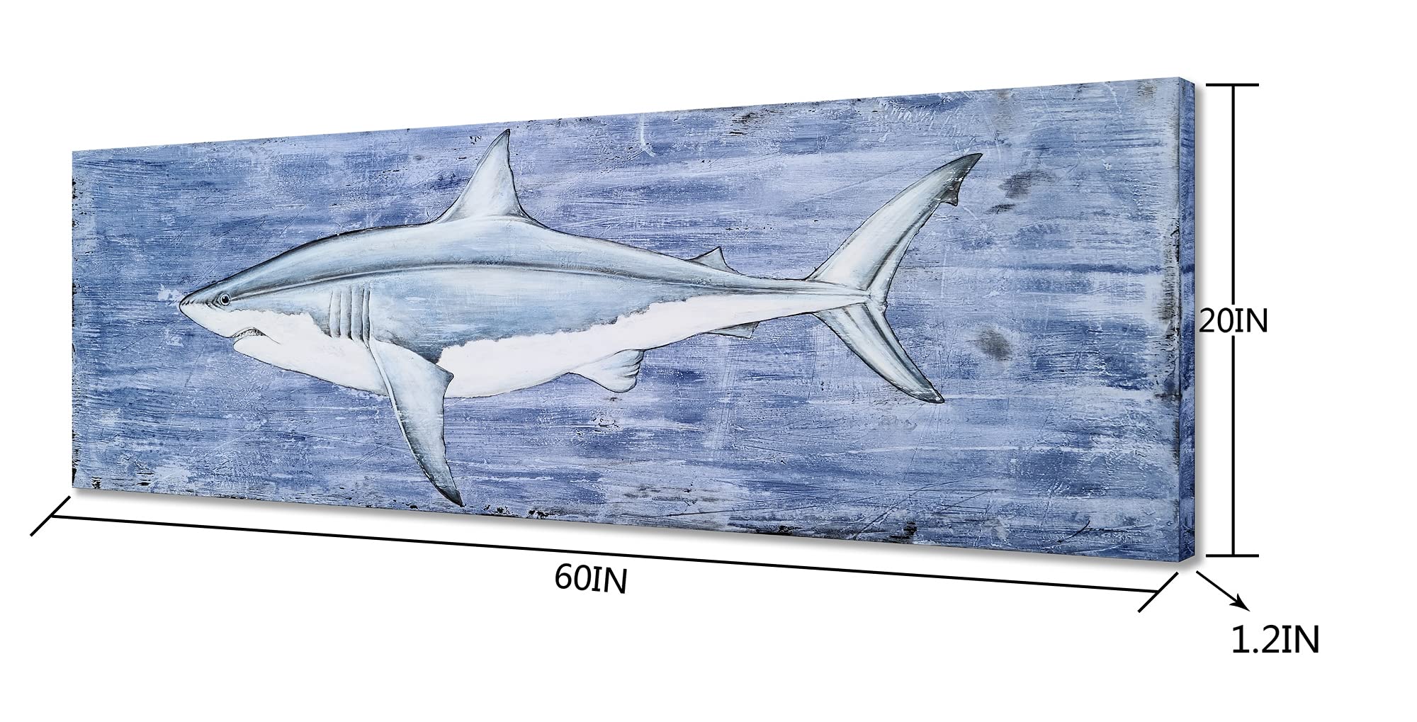 Hand Painted Coastal Canvas Wall Art - Modern Abstract Blue & White Fish & Shark Paintings - Textured Contemporary Ocean Themed Decor for Living Room, Bedroom, Bathroom - Perfect for Beach House, Office & Nautical Interior Design