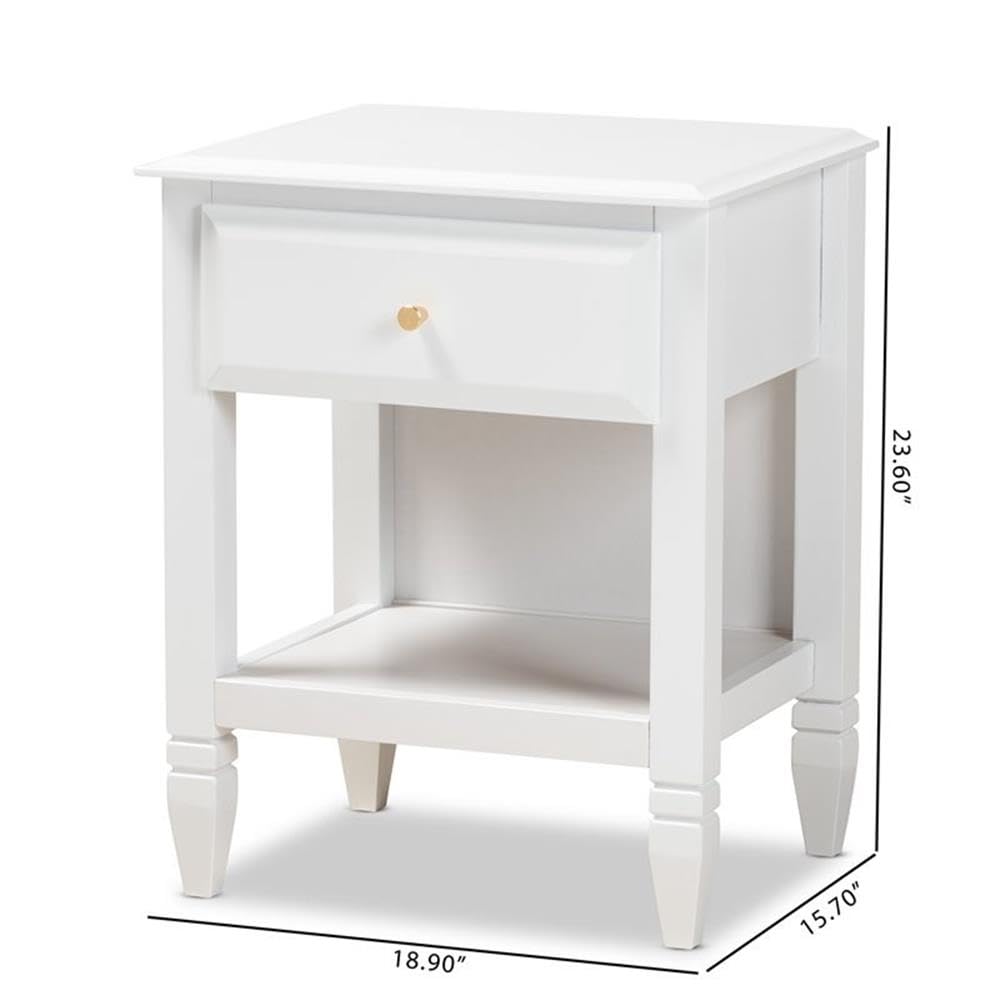 Baxton Studio Naomi Classic Transitional White Wood Nightstand with 1 Drawer - Perfect for Bedroom, Living Room & Guest Room Storage