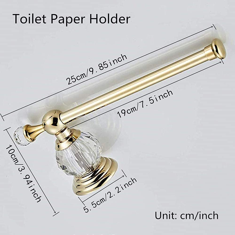 BATHSIR Crystal Toilet Paper Holder - Chrome & Gold Wall Mounted Tissue Roll Holder for Bathroom Decor | Elegant Bathroom Accessory for Home & Hotel Use