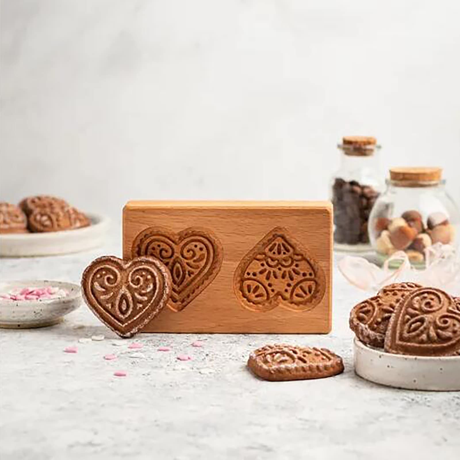 Hand-Carved Wooden Cookie Mold Set - Rabbit & Heart Shaped Gingerbread Biscuit Press Stamp for Baking, DIY, Christmas, and Holiday Treats | Perfect for Home Kitchens, Parties, and Family Gatherings