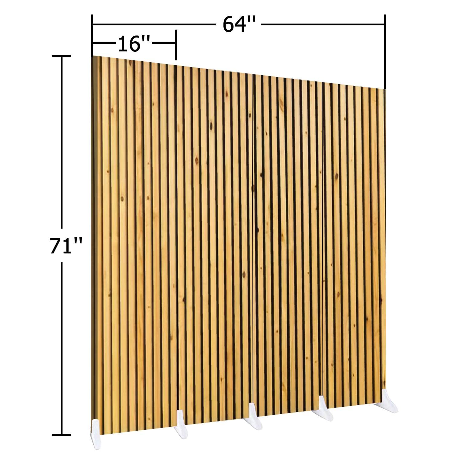 Modern Wooden Room Divider - Natural Brown Vertical Slat Folding Screen with 4 Panels | Dual-Sided Privacy Partition for Home & Office | Perfect for Living Room, Bedroom, and Studio Spaces
