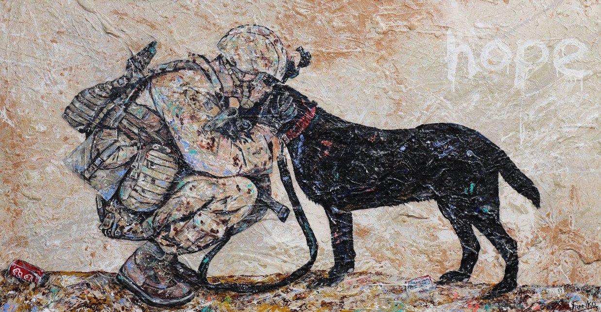 Abstract Realism Soldier and Dog Painting - Military Artwork for Home & Office Decor | Perfect Gift for Veterans & Dog Lovers