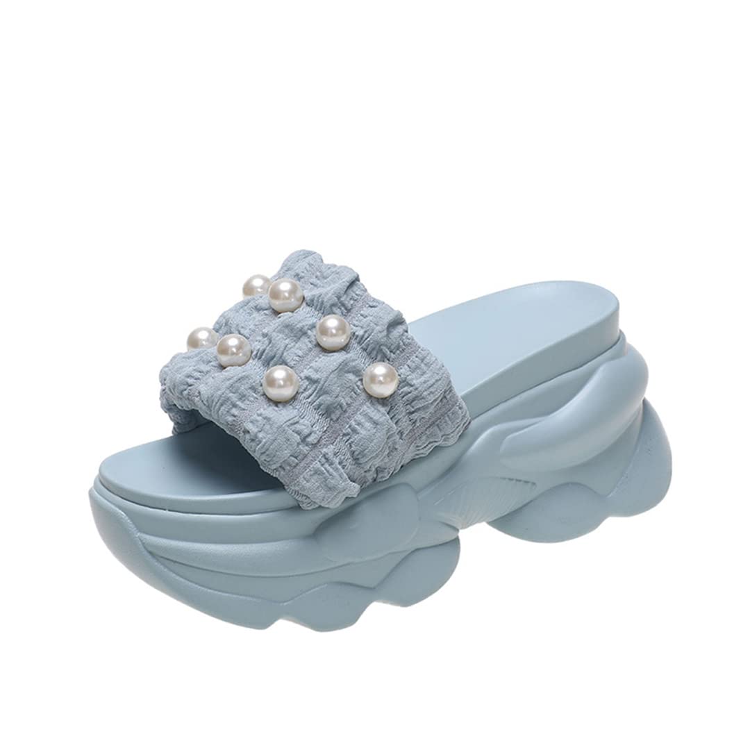 Ccoowee Women's Summer Pearl Slippers - Chunky Wedge Sandals with Platform for Beach, Pool & Vacation | Comfortable Flip Flops for Casual Wear & Outdoor Activities